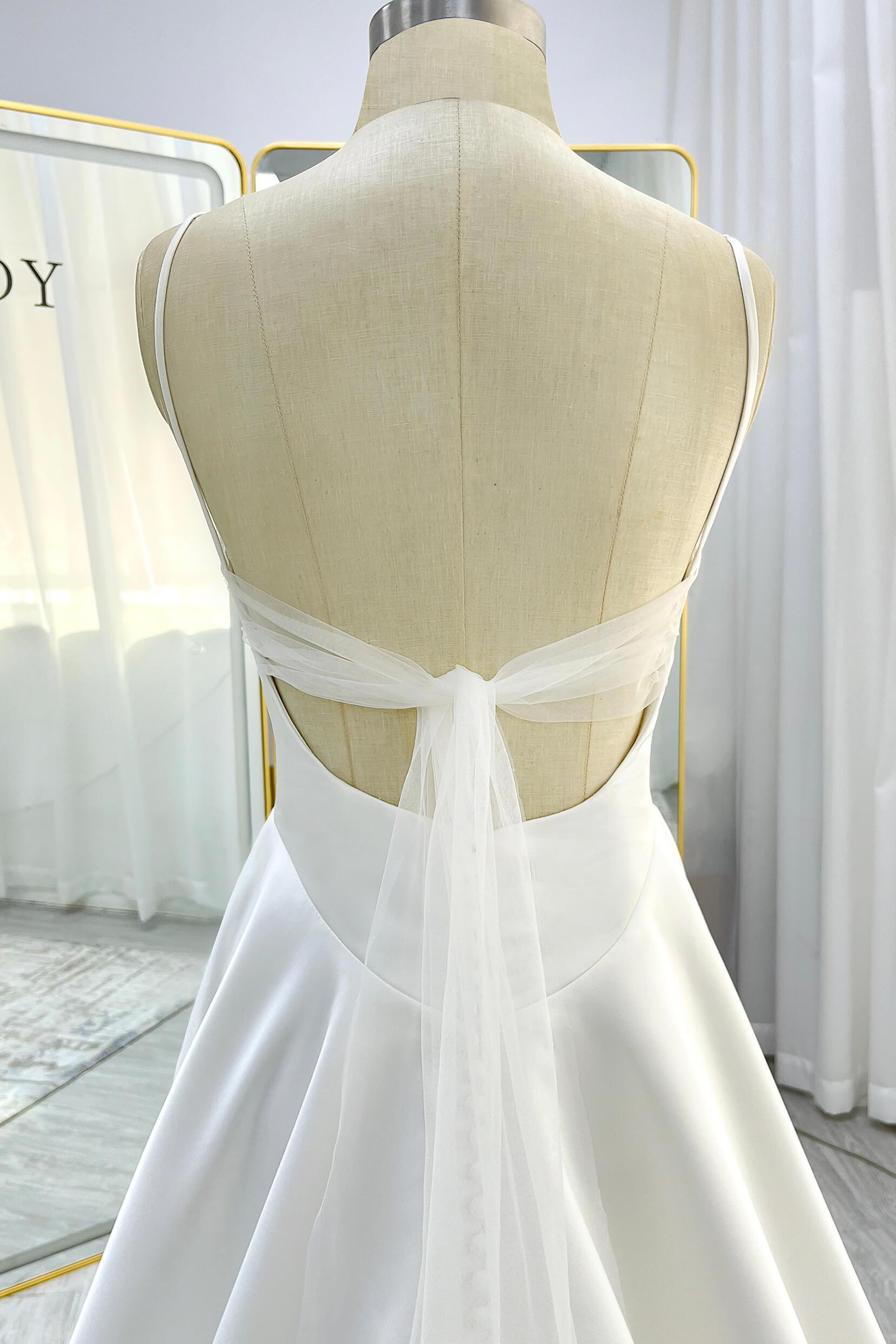 A-Line Court Train Satin Tulle Wedding Dress CW3336 - COCOMELODY