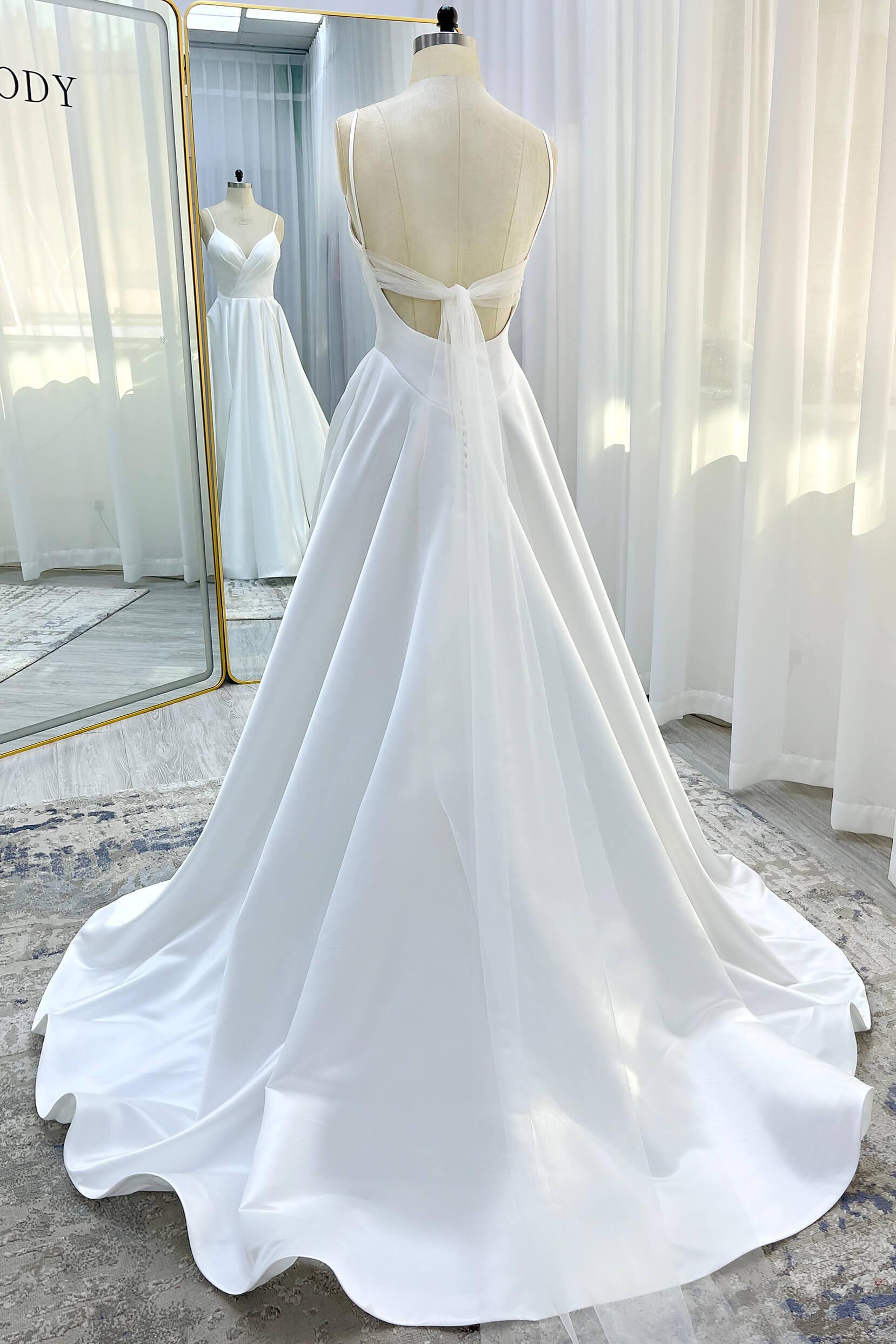 A-Line Court Train Satin Tulle Wedding Dress CW3336 - COCOMELODY