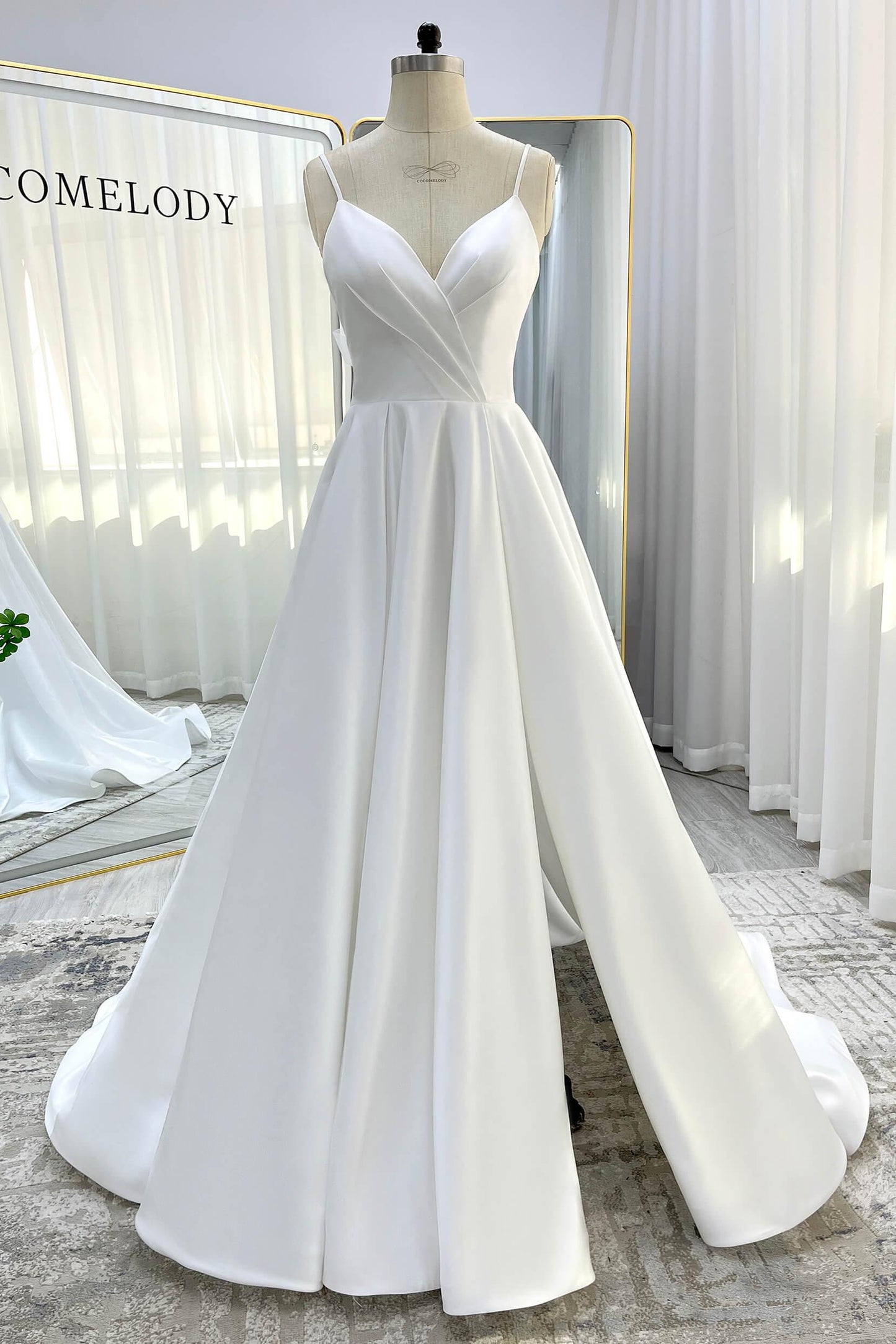 A-Line Court Train Satin Tulle Wedding Dress CW3336 - COCOMELODY