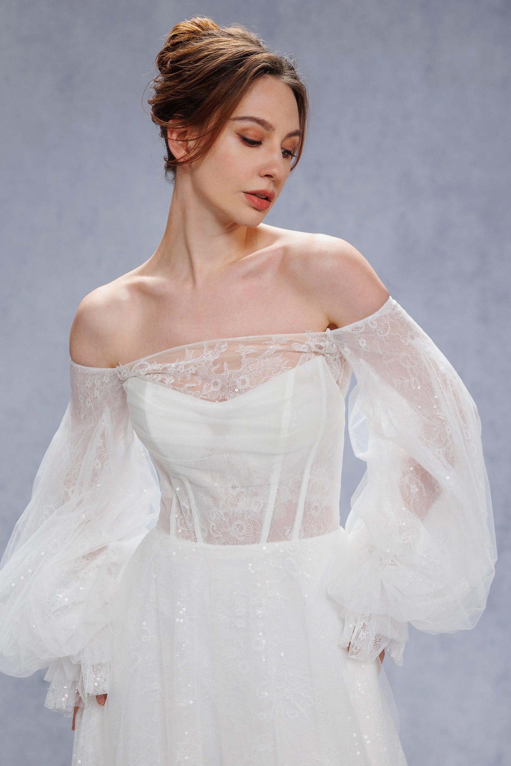A-Line Court Train Lace Tulle Wedding Dress CW3337 - COCOMELODY