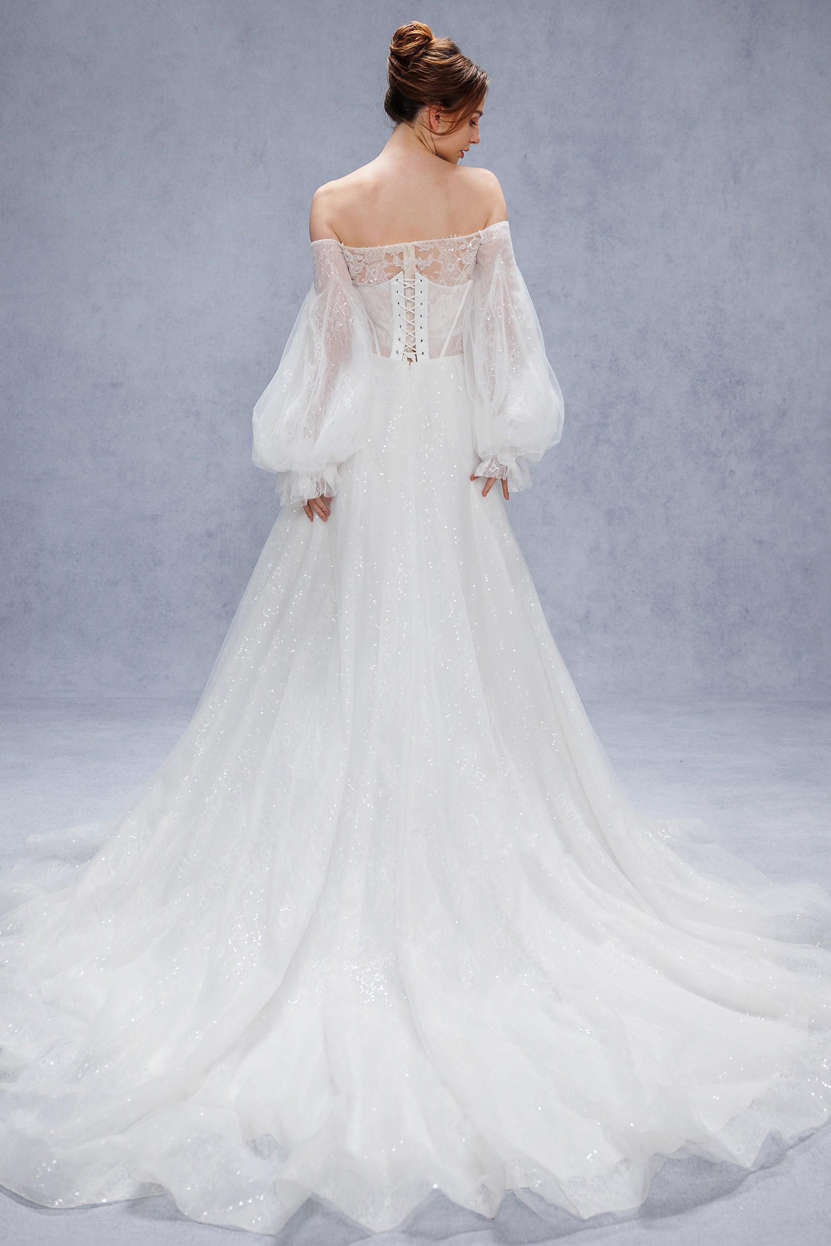 A-Line Court Train Lace Tulle Wedding Dress CW3337 - COCOMELODY