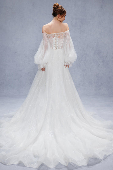A-Line Court Train Lace Tulle Wedding Dress CW3337 - COCOMELODY