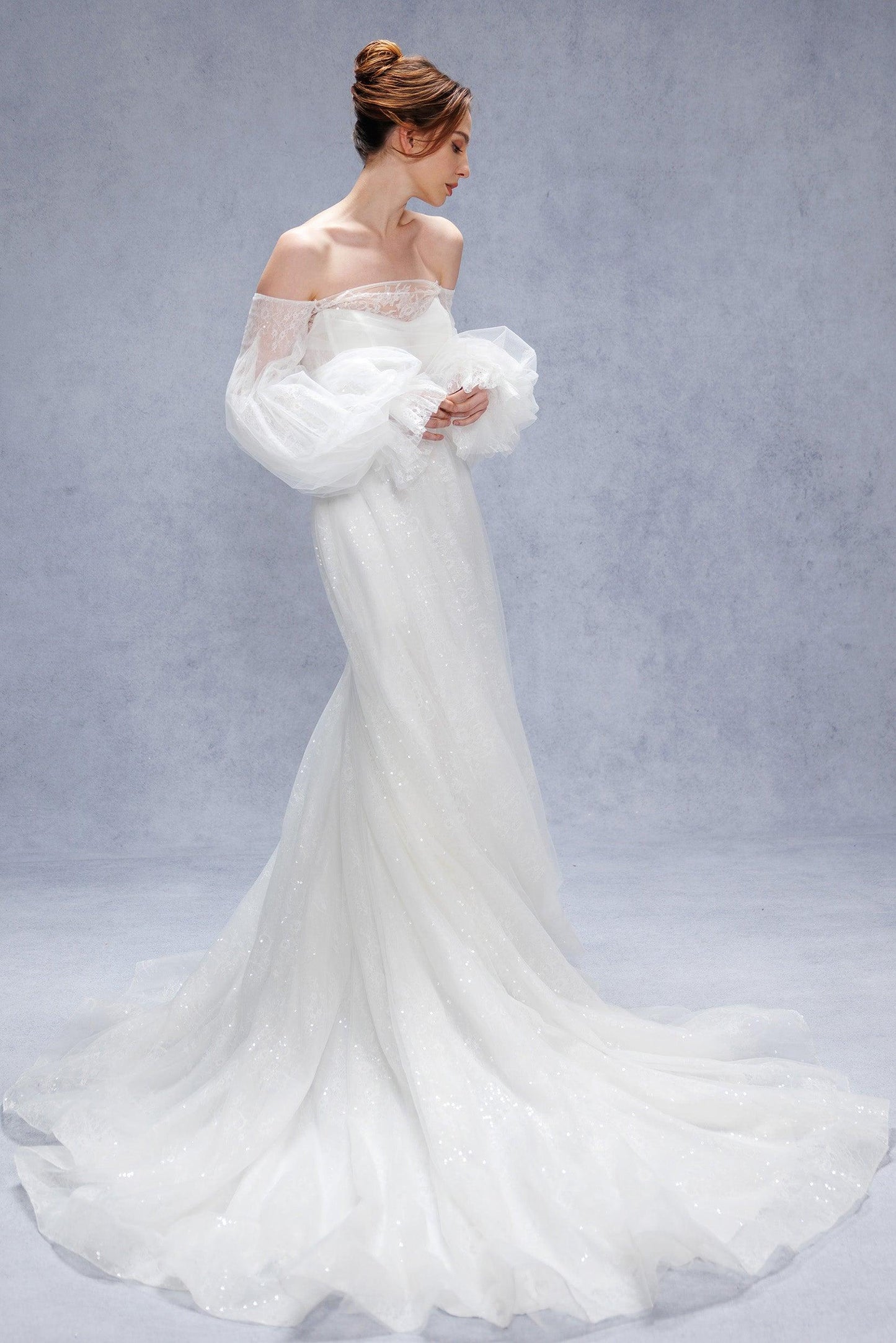 A-Line Court Train Lace Tulle Wedding Dress CW3337 - COCOMELODY