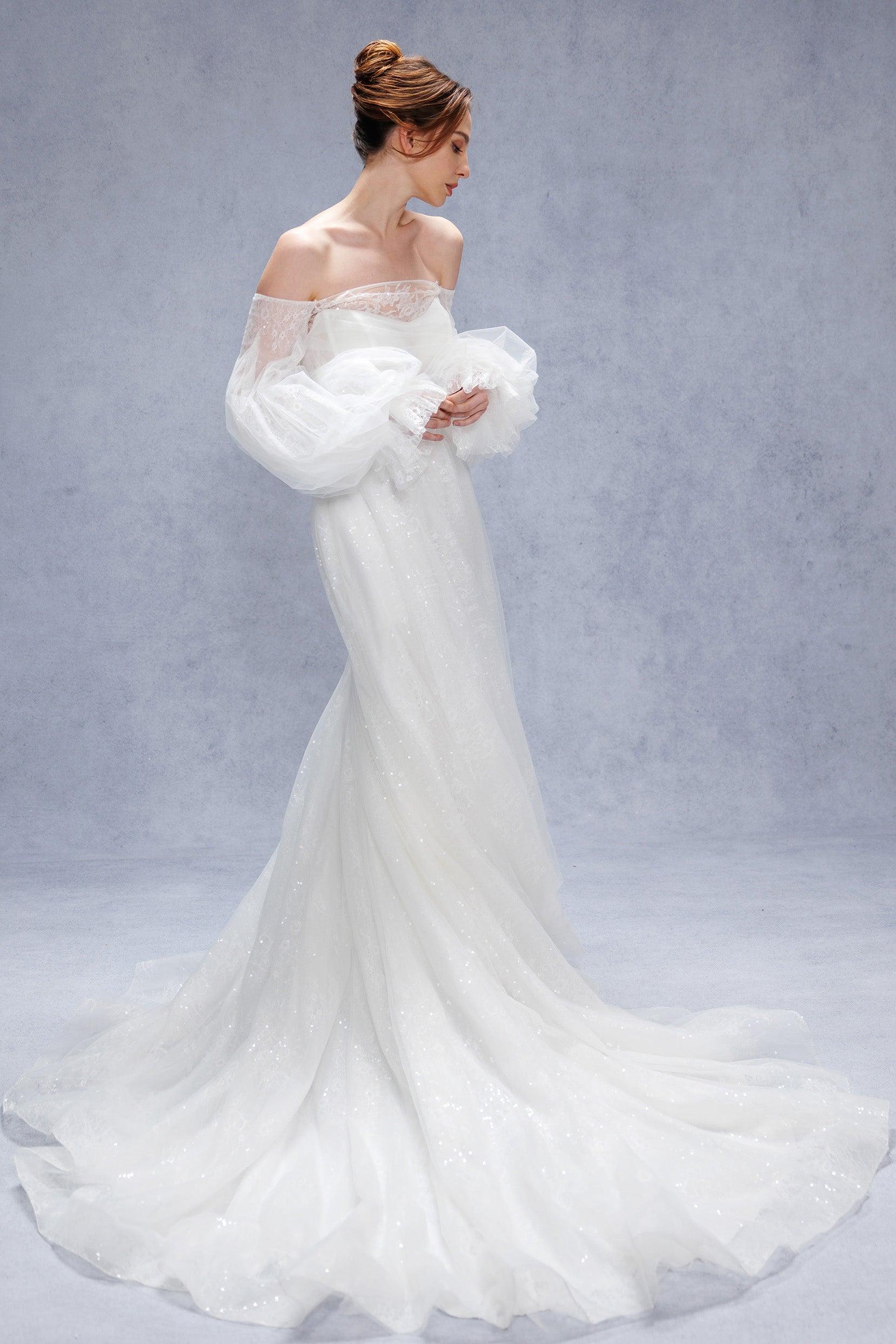 A-Line Court Train Lace Tulle Wedding Dress CW3337 - COCOMELODY