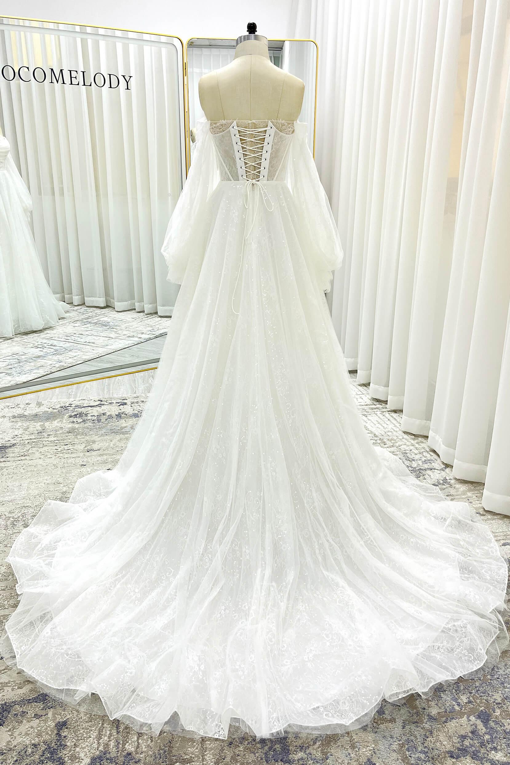 A-Line Court Train Lace Tulle Wedding Dress CW3337 - COCOMELODY