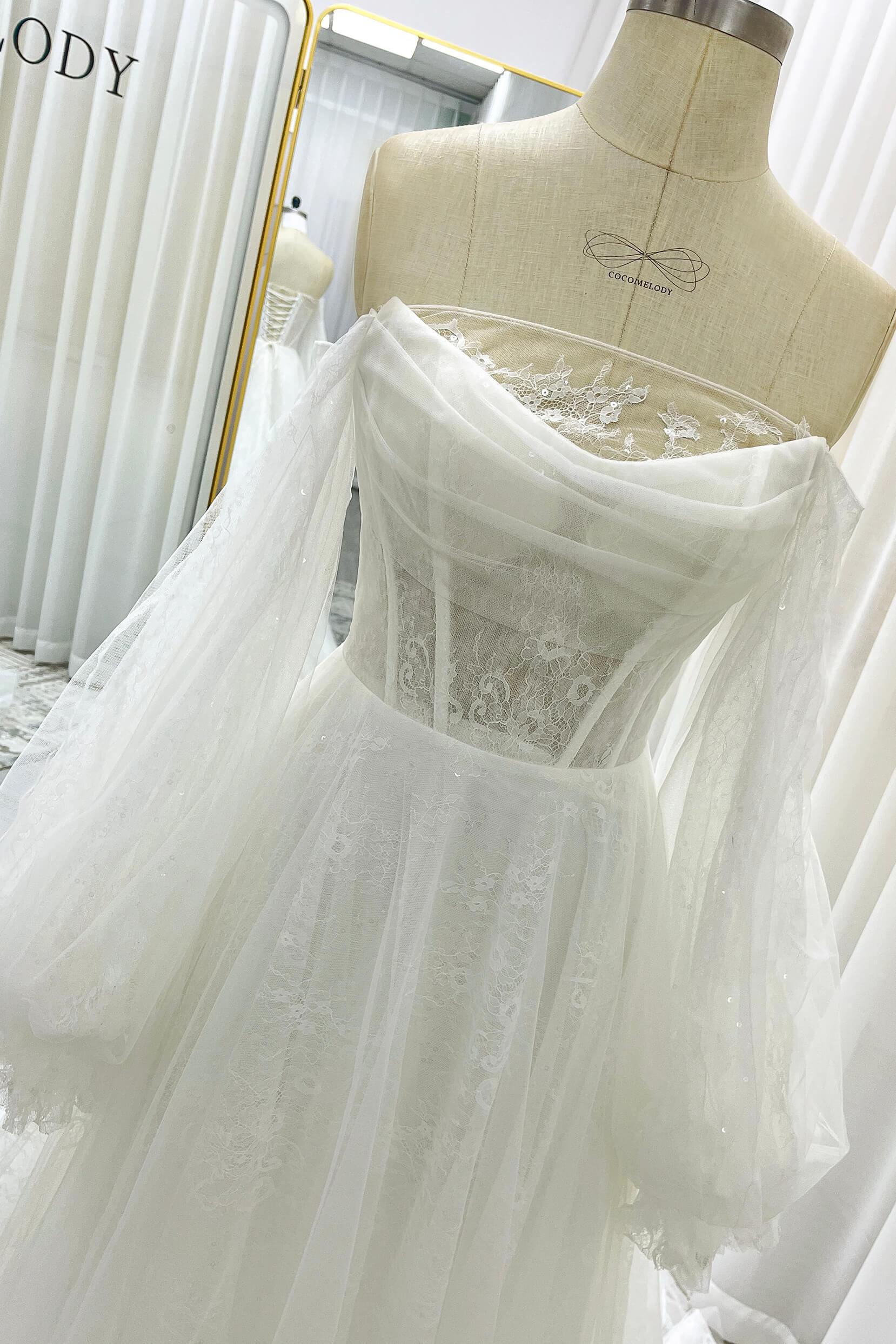 A-Line Court Train Lace Tulle Wedding Dress CW3337 - COCOMELODY