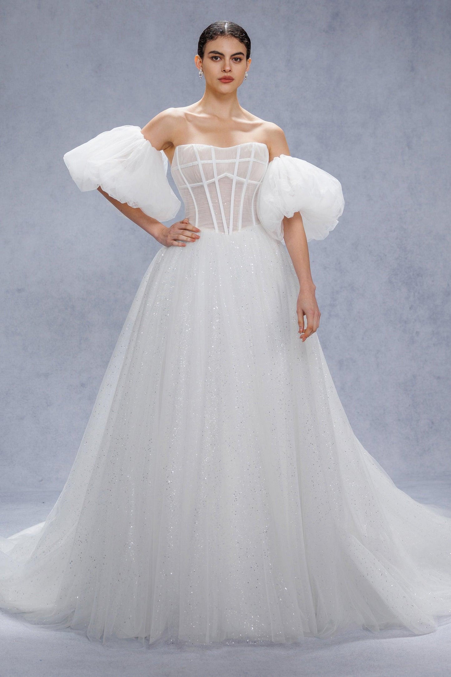 A-Line Court Train Sparkle Tulle Wedding Dress CW3339 - COCOMELODY