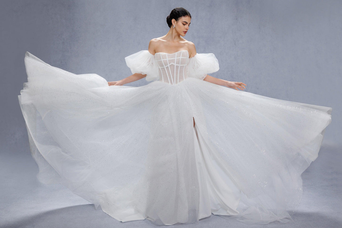 A-Line Court Train Sparkle Tulle Wedding Dress CW3339 - COCOMELODY