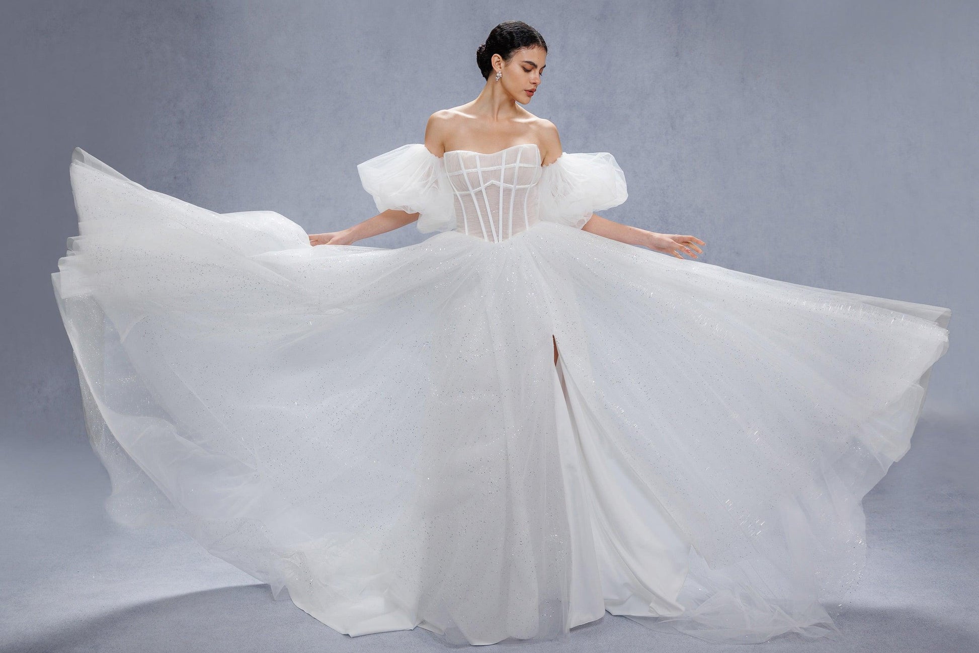 A-Line Court Train Sparkle Tulle Wedding Dress CW3339 - COCOMELODY