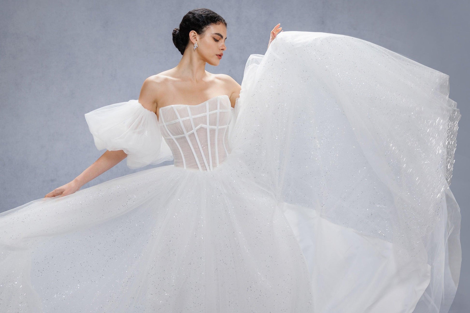 A-Line Court Train Sparkle Tulle Wedding Dress CW3339 - COCOMELODY