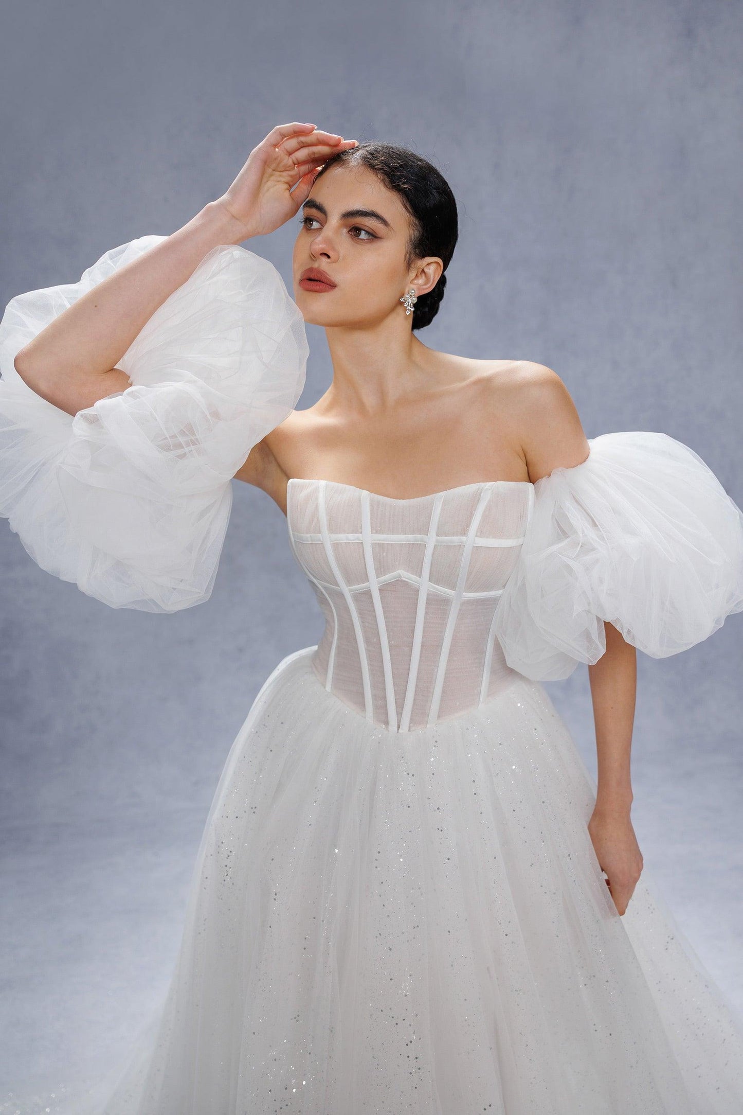 A-Line Court Train Sparkle Tulle Wedding Dress CW3339 - COCOMELODY