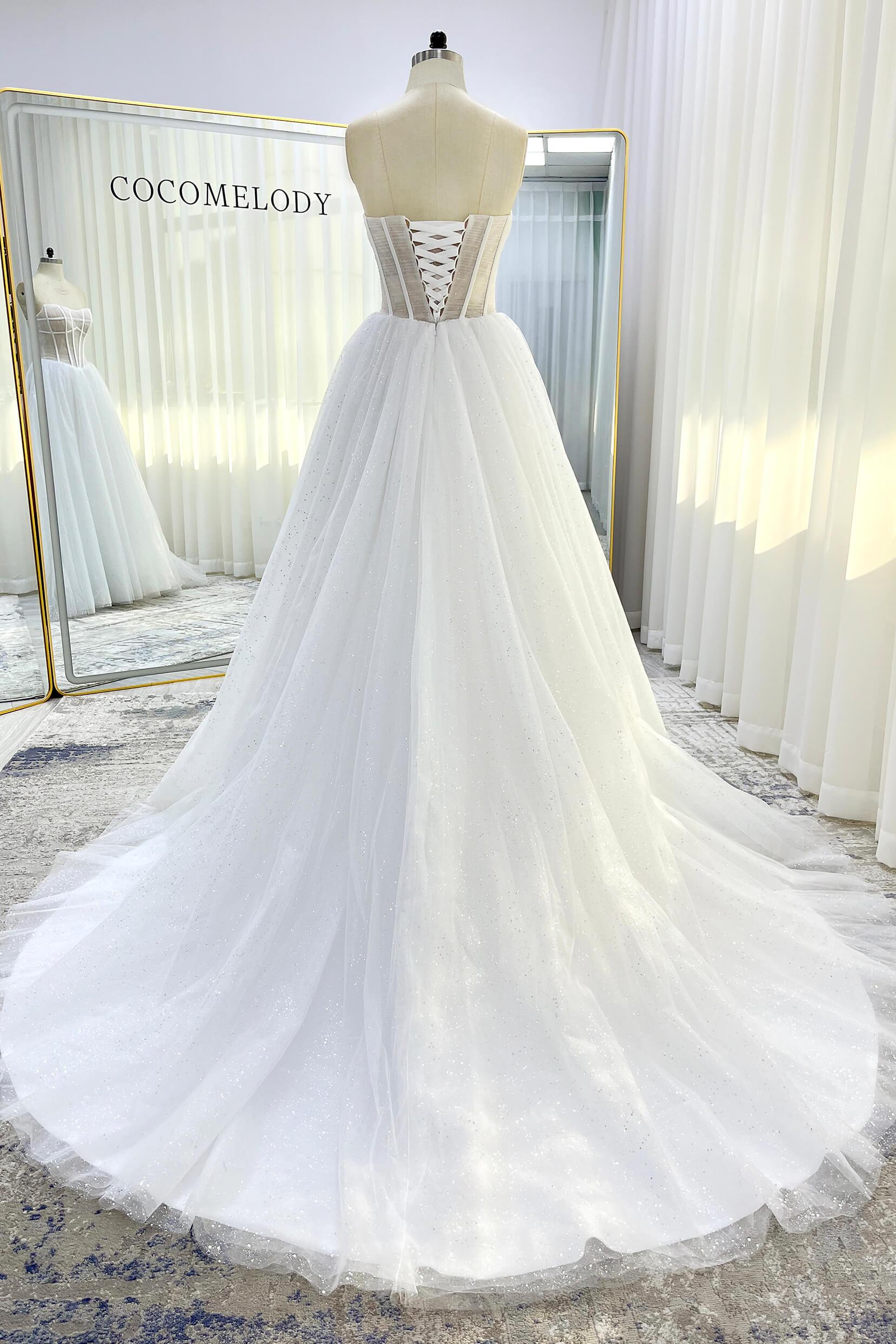 A-Line Court Train Sparkle Tulle Wedding Dress CW3339 - COCOMELODY
