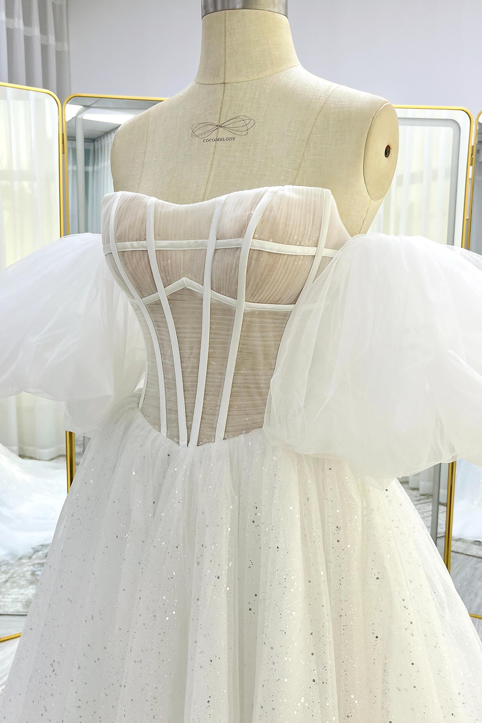 A-Line Court Train Sparkle Tulle Wedding Dress CW3339 - COCOMELODY