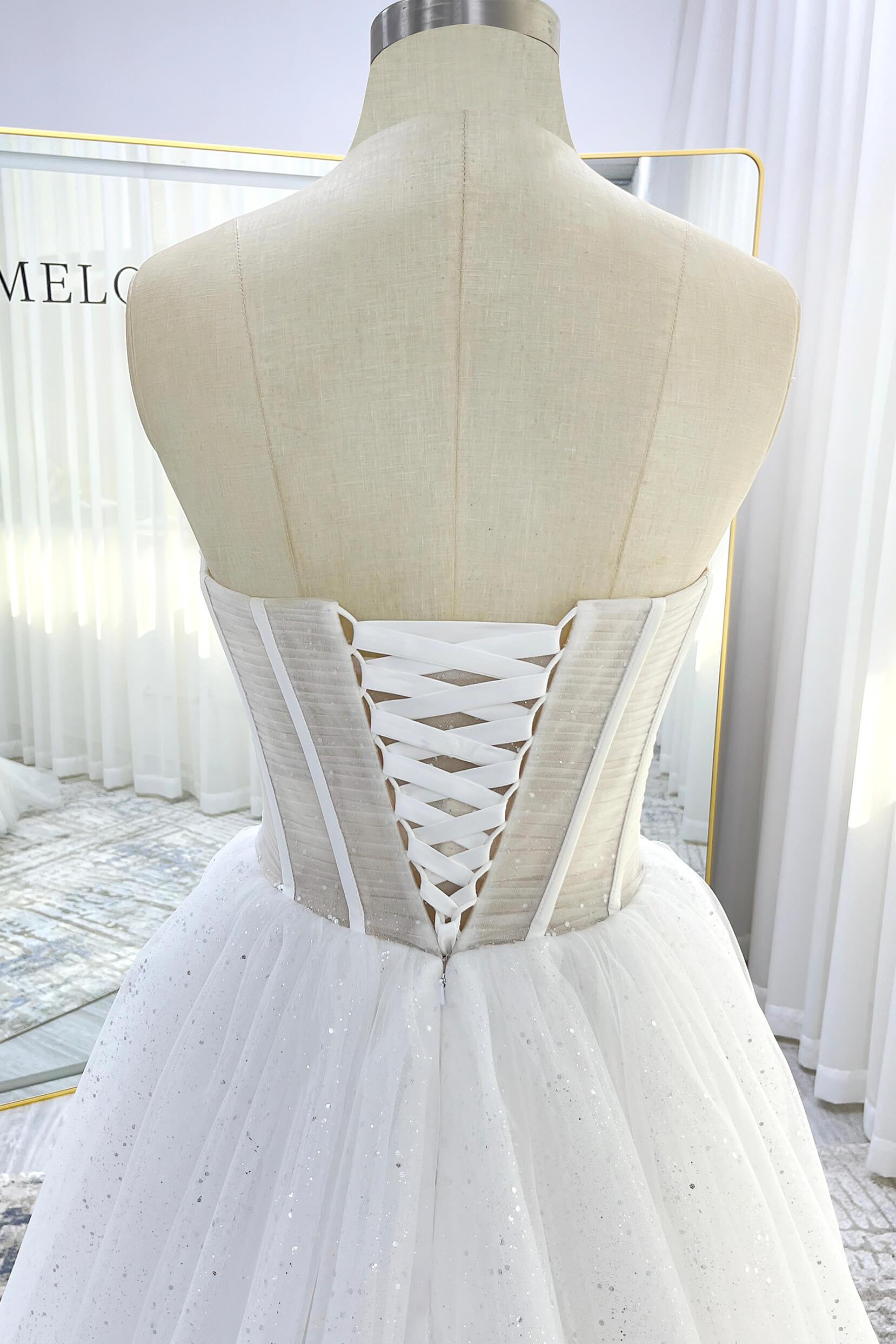 A-Line Court Train Sparkle Tulle Wedding Dress CW3339 - COCOMELODY