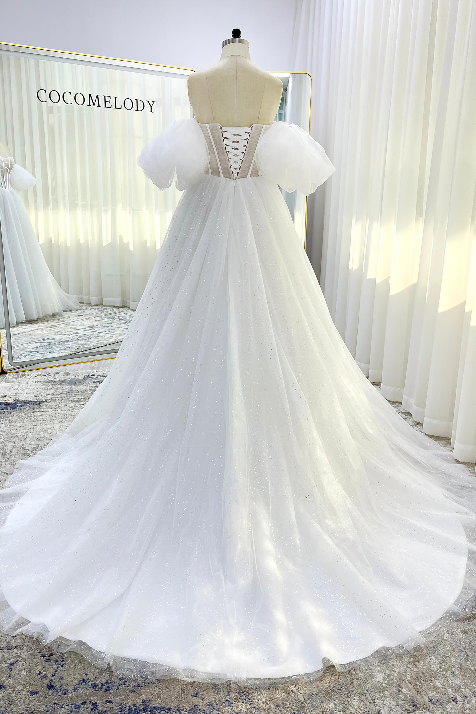A-Line Court Train Sparkle Tulle Wedding Dress CW3339 - COCOMELODY