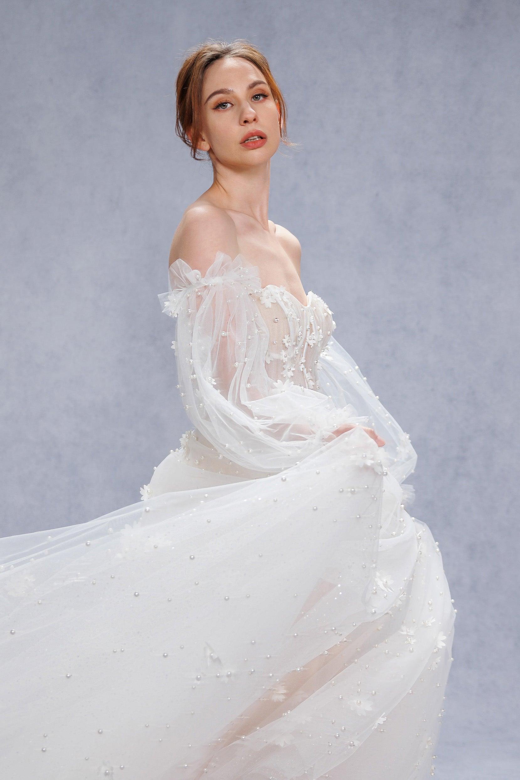A-Line Court Train Tulle Wedding Dress CW3341 - COCOMELODY
