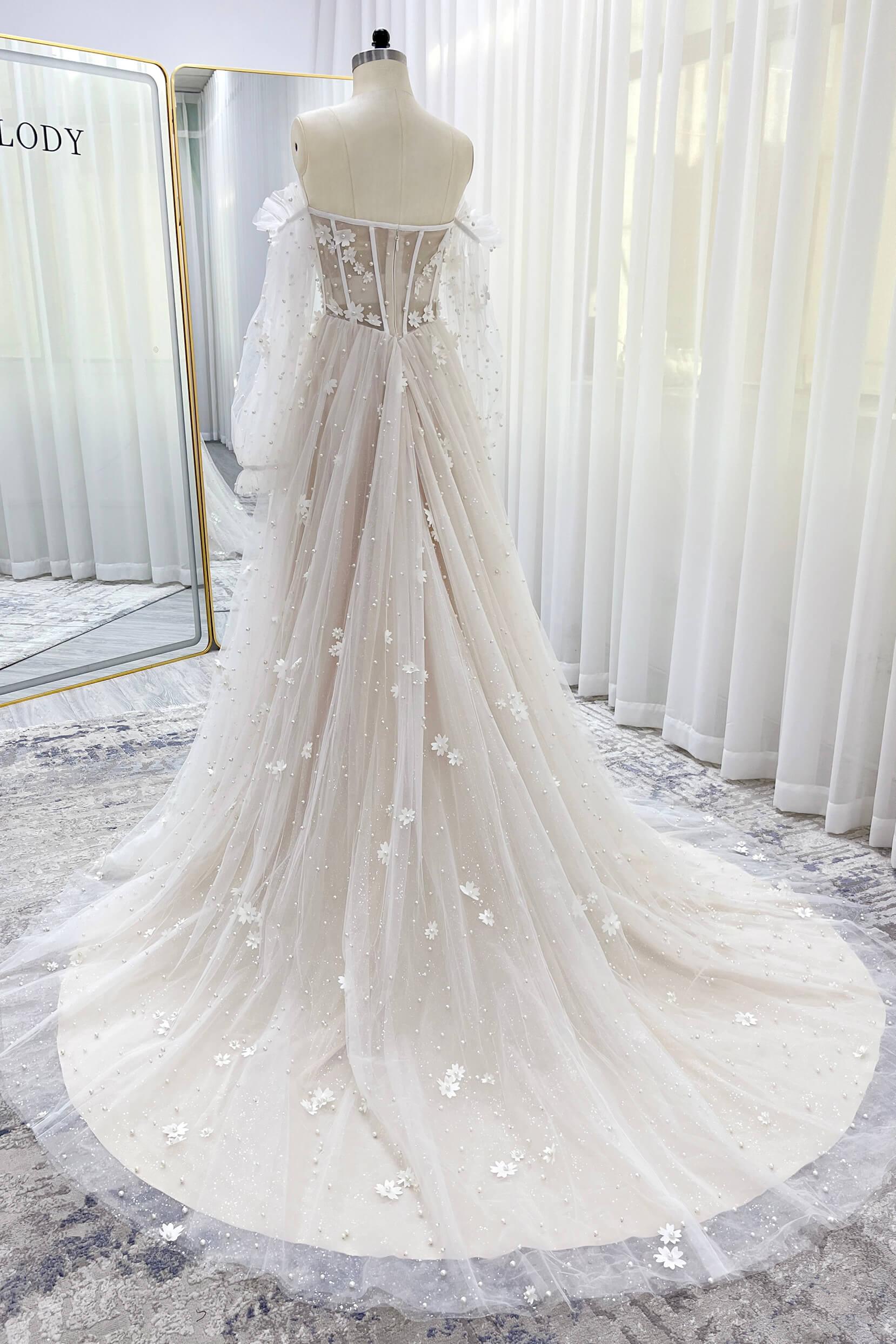 A-Line Court Train Tulle Wedding Dress CW3341 - COCOMELODY