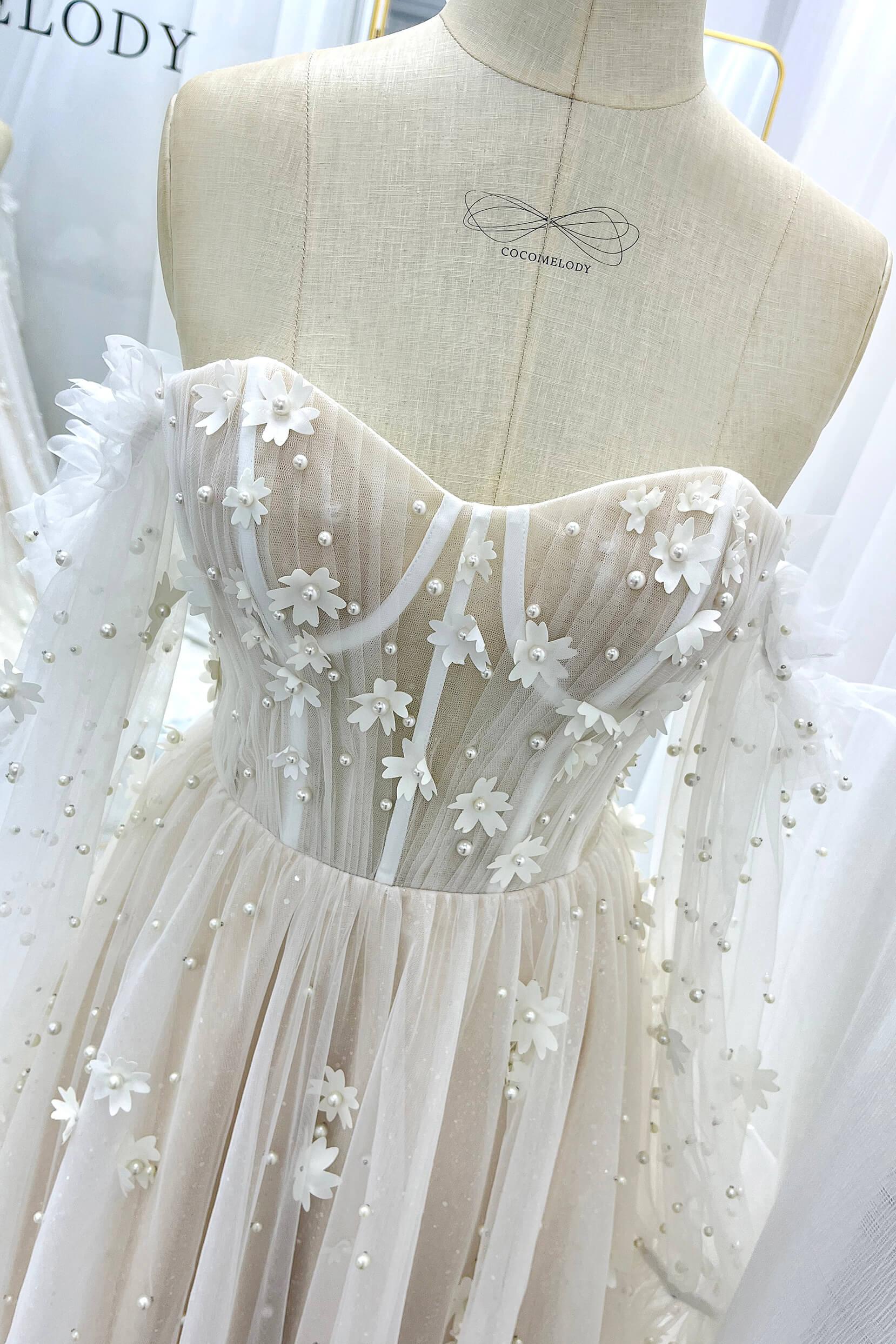 A-Line Court Train Tulle Wedding Dress CW3341 - COCOMELODY
