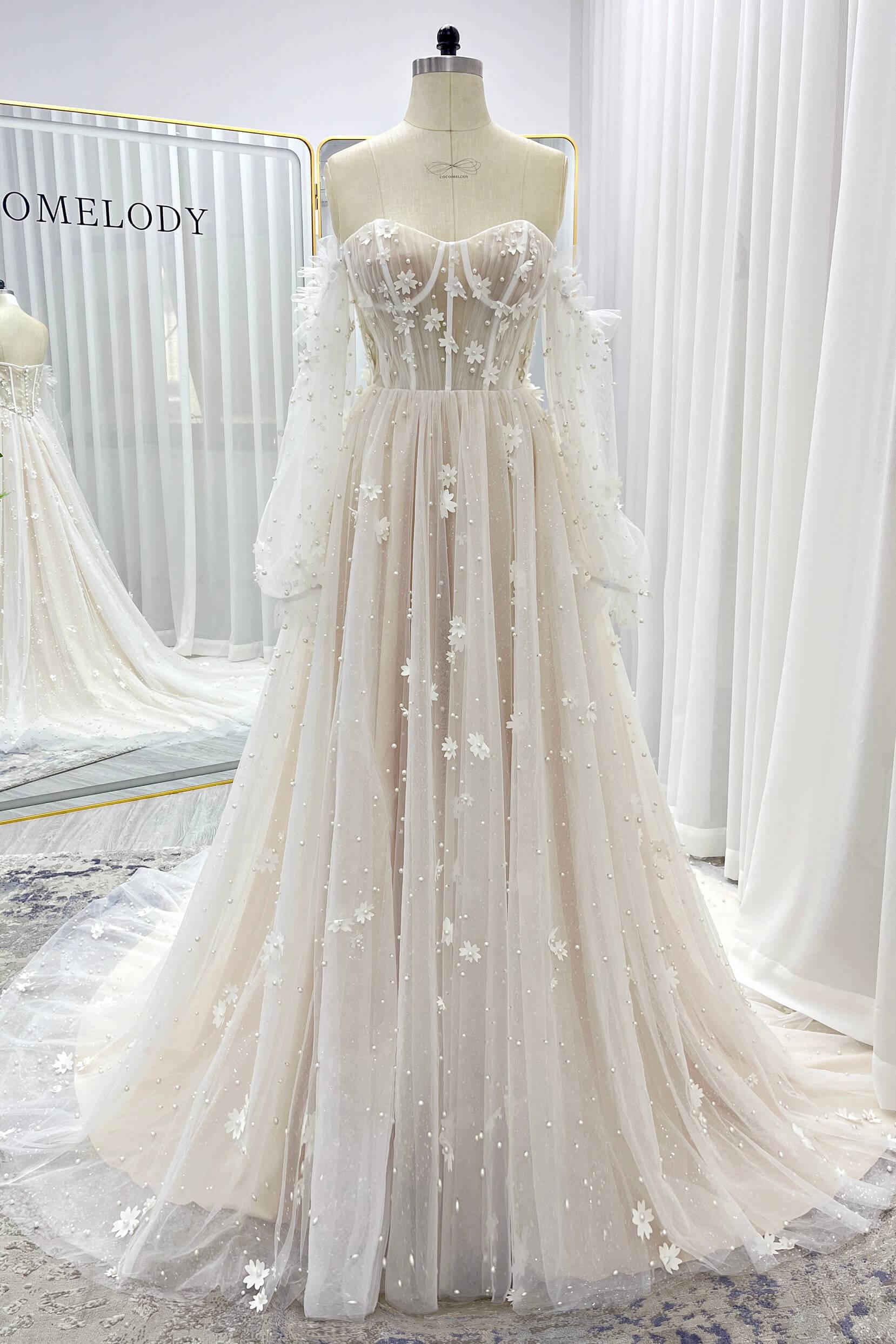 A-Line Court Train Tulle Wedding Dress CW3341 - COCOMELODY