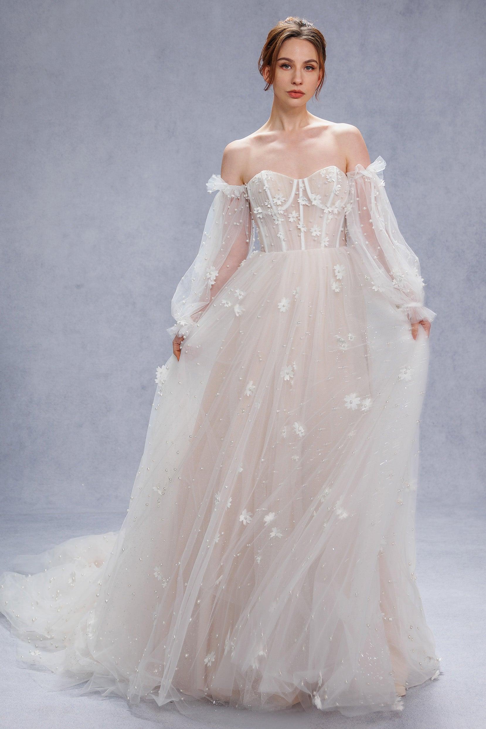 A-Line Court Train Tulle Wedding Dress CW3341 - COCOMELODY