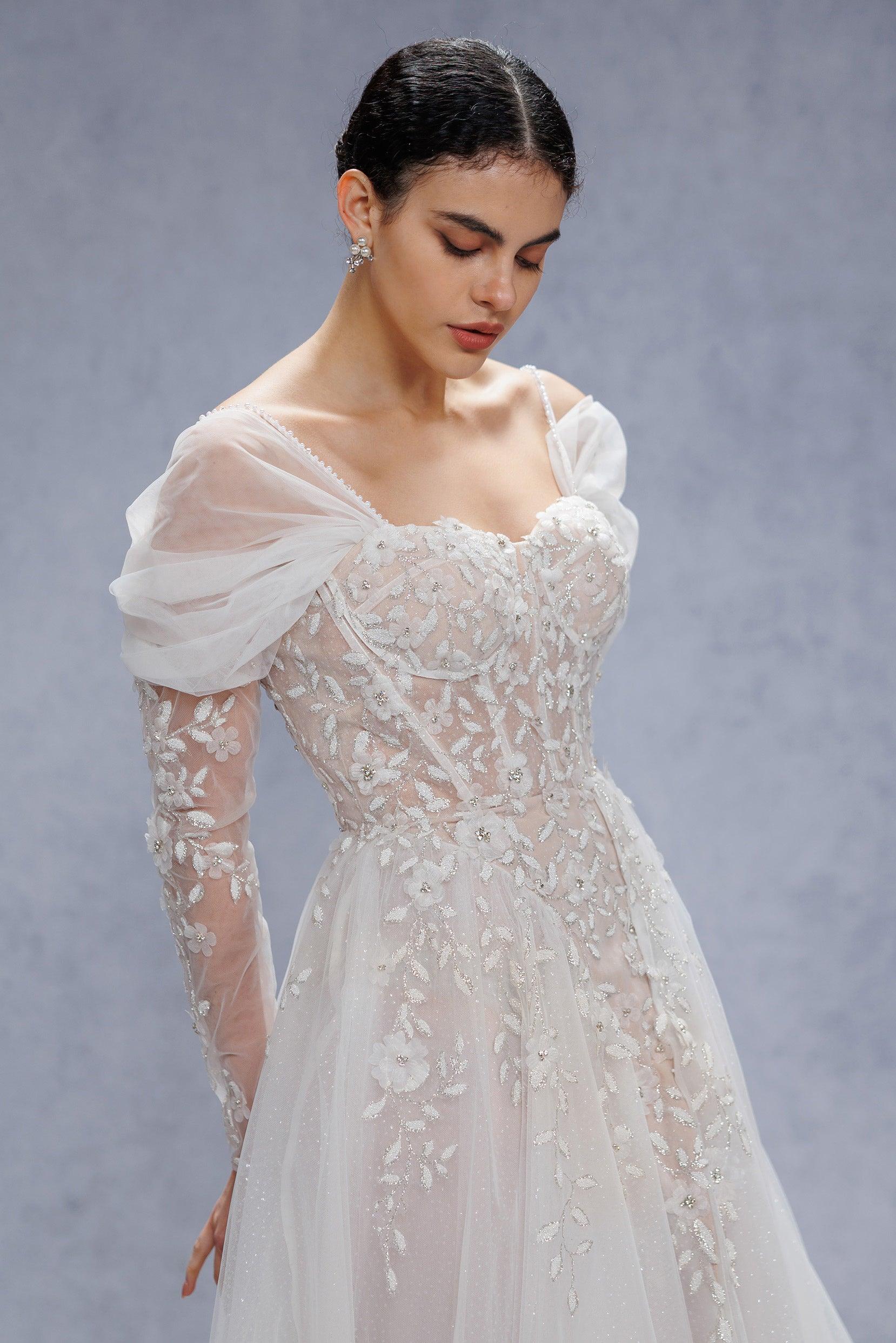 A-Line Court Train Tulle Wedding Dress CW3343 - COCOMELODY