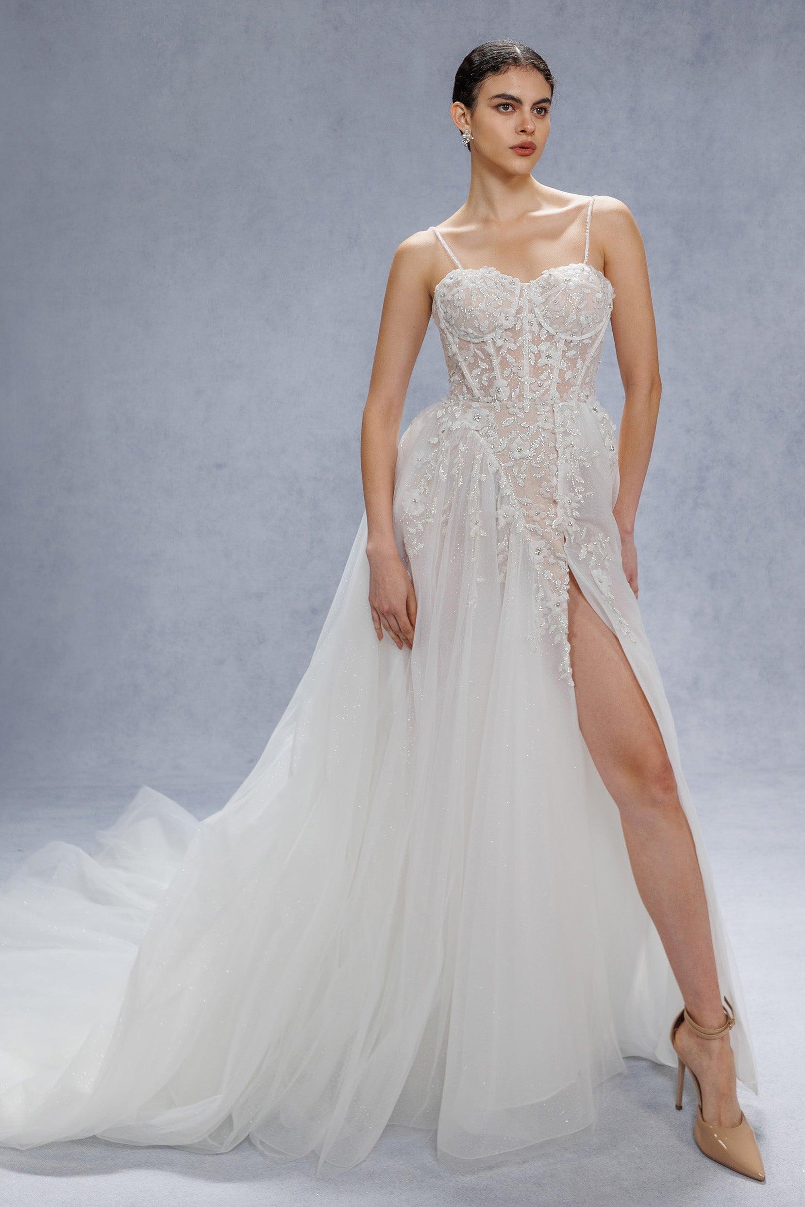 A-Line Court Train Tulle Wedding Dress CW3343 - COCOMELODY
