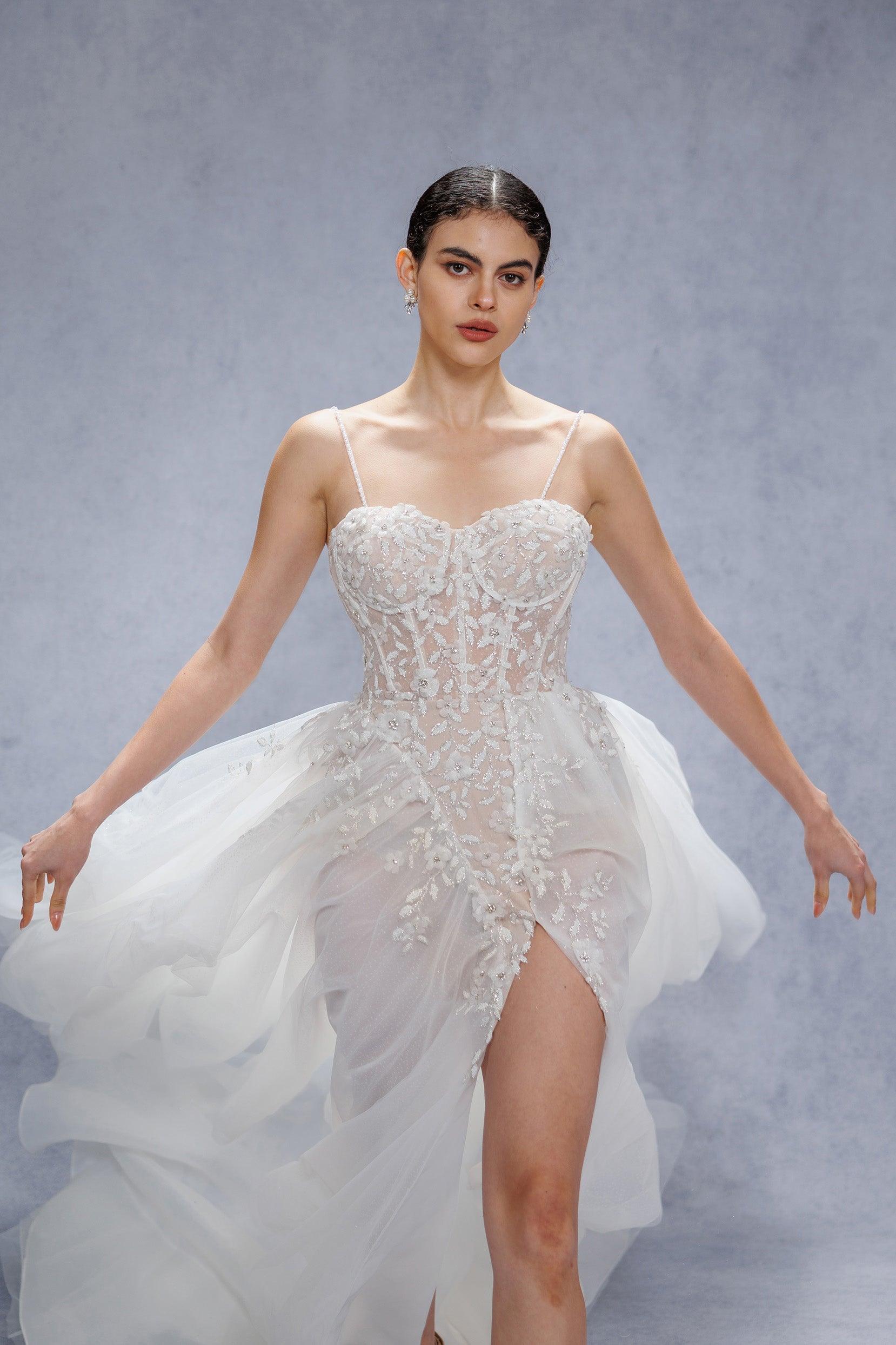A-Line Court Train Tulle Wedding Dress CW3343 - COCOMELODY