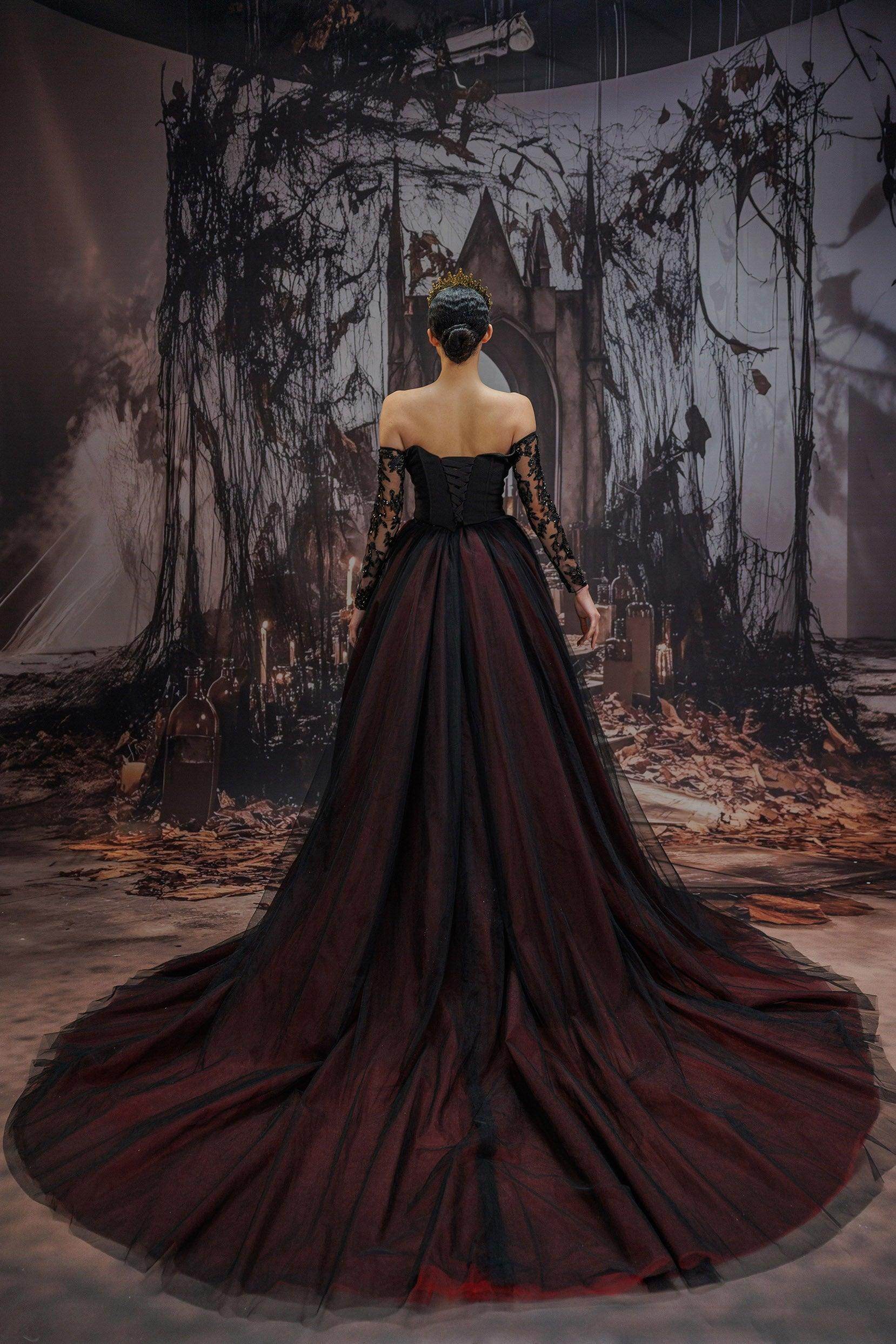 Black Wedding Dress With Cape TRHTX Gothic Black Wedding Dress - Lace Appliques A-Line Bridal Gown With Cape Gothic Bridal Gown Black Wedding Dress With Cape TRHTX Gothic Black Wedding Dress - Lace Appliques A-Line Bridal Gown With Cape Gothic Bridal Gown
