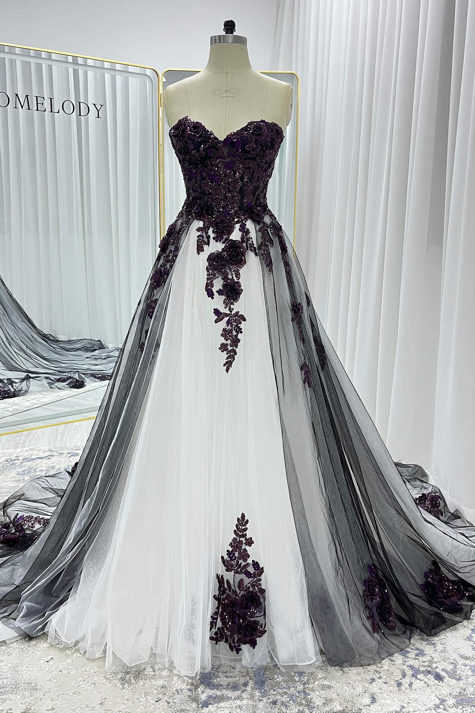 A-Line Court Train Lace Tulle Wedding Dress CW3345 - COCOMELODY