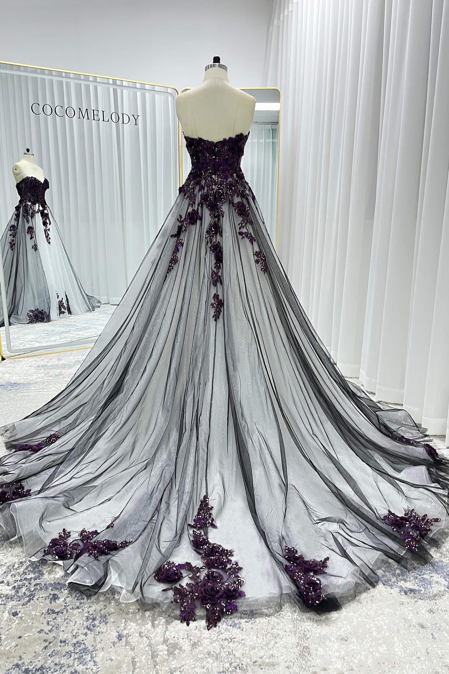 A-Line Court Train Lace Tulle Wedding Dress CW3345 - COCOMELODY