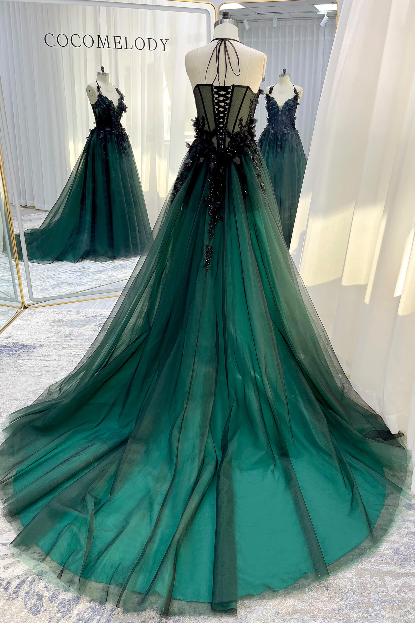 A-Line Chapel Train Sequined Lace Tulle Wedding Dress CW3347 - COCOMELODY