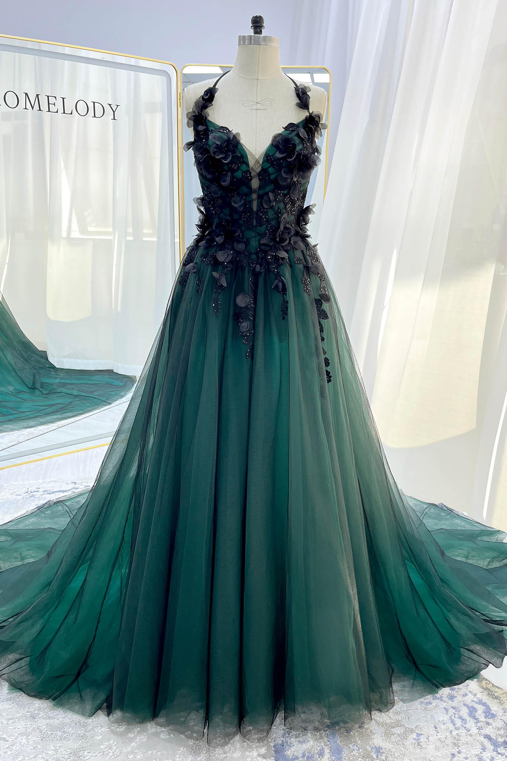 A-Line Chapel Train Sequined Lace Tulle Wedding Dress CW3347 - COCOMELODY