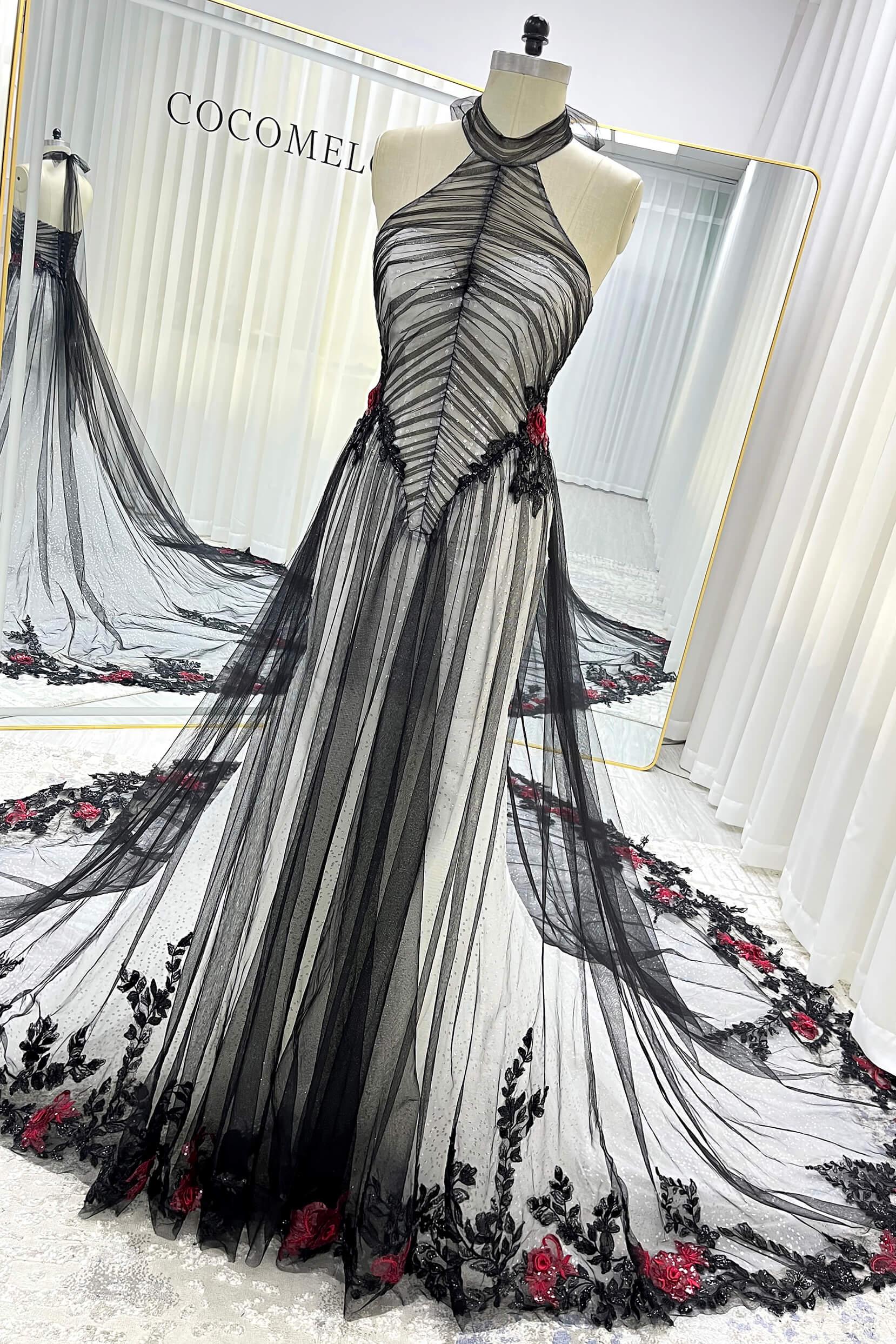 A-Line Cathedral Train Glitter Sparkle Tulle Wedding Dress CW3349 - COCOMELODY