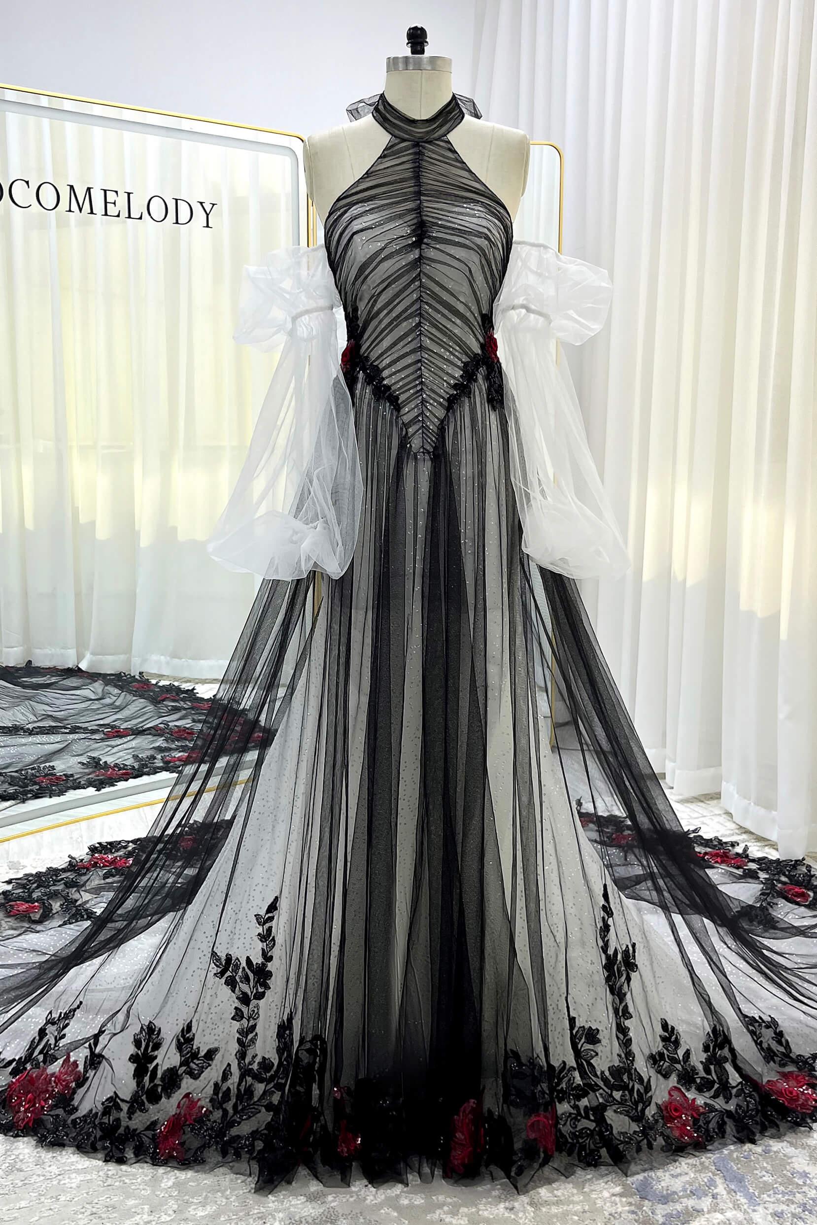 A-Line Cathedral Train Glitter Sparkle Tulle Wedding Dress CW3349 - COCOMELODY