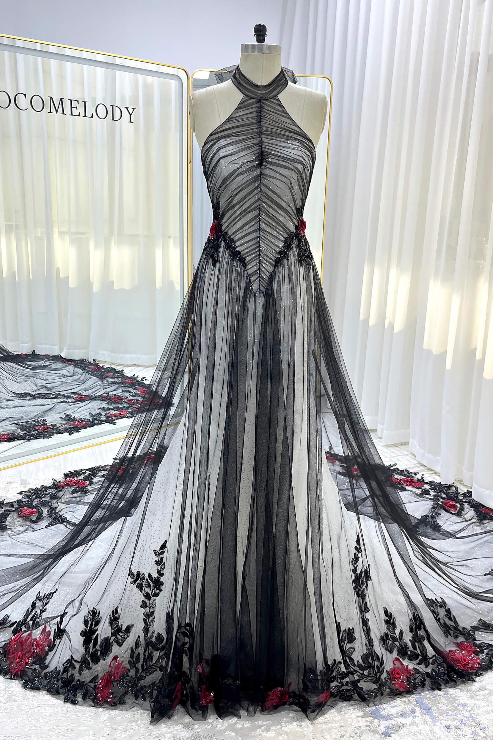A-Line Cathedral Train Glitter Sparkle Tulle Wedding Dress CW3349 - COCOMELODY