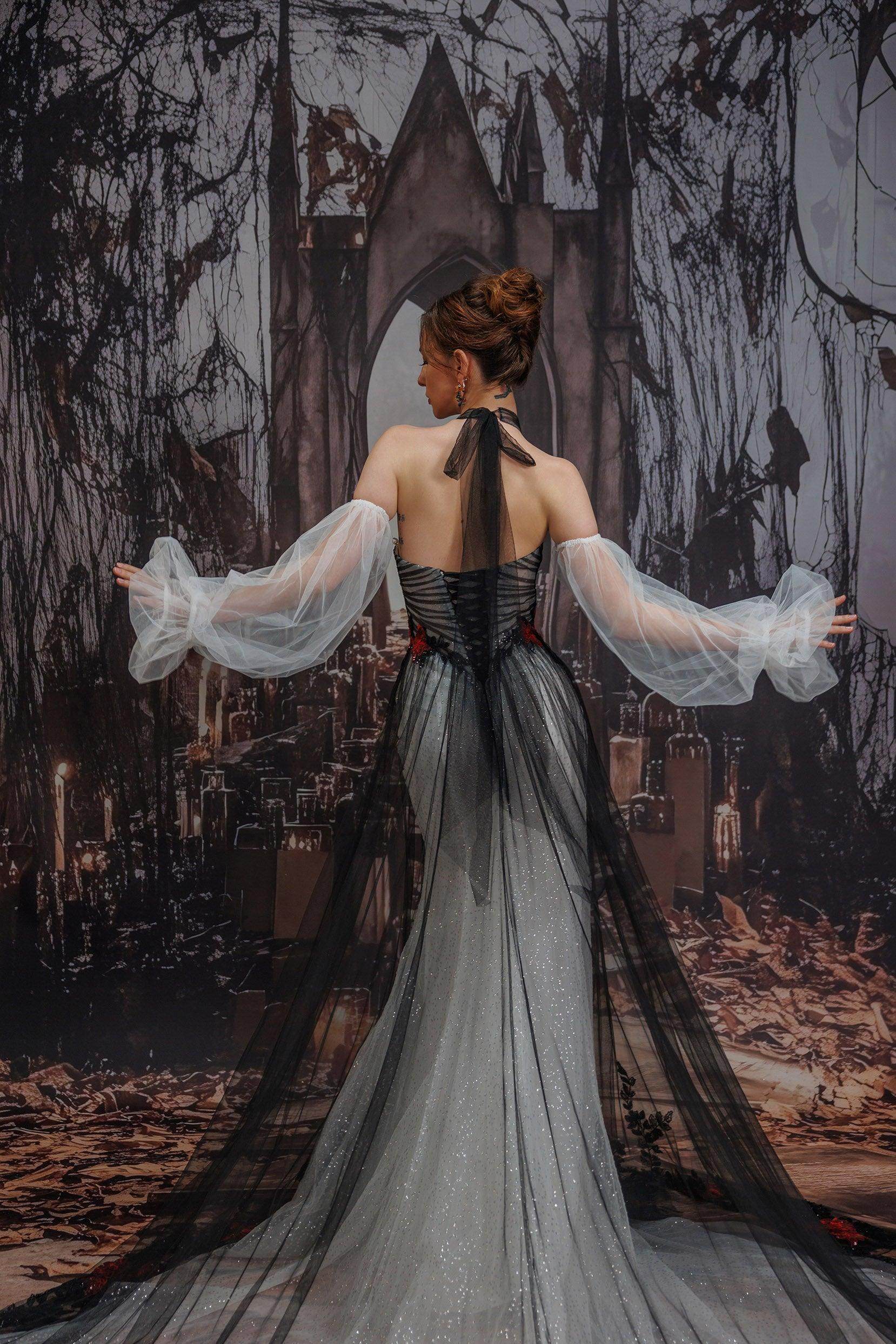 COCOMELODY A-Line Cathedral Train Glitter Sparkle Tulle Black Wedding Dress CW3349, 45 Days / Black / US20-UK22-EUR50 COCOMELODY A-Line Cathedral Train Glitter Sparkle Tulle Black Wedding Dress CW3349, 45 Days / Black / US20-UK22-EUR50