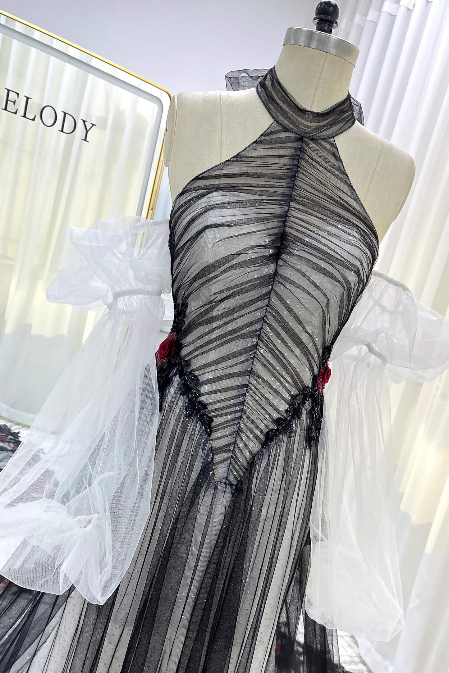 A-Line Cathedral Train Glitter Sparkle Tulle Wedding Dress CW3349 - COCOMELODY