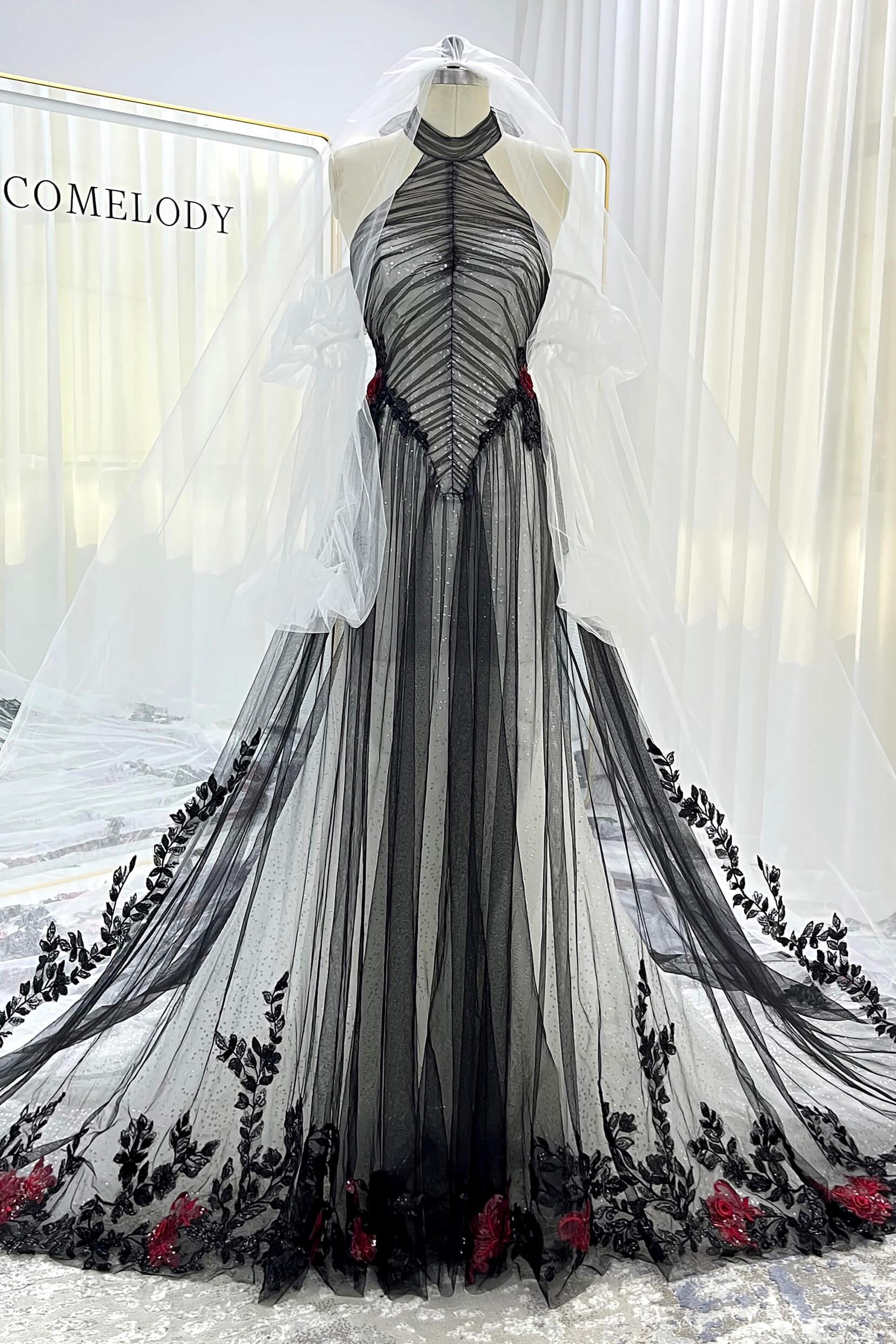 A-Line Cathedral Train Glitter Sparkle Tulle Wedding Dress CW3349 - COCOMELODY