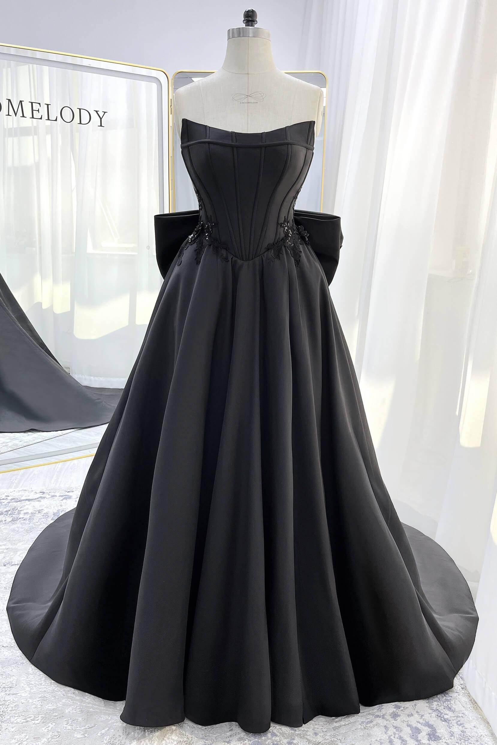 COCOMELODY A-Line Court Train Mikado Tulle Black Wedding Dresses CW3350, 45 Days / Ivory / US10-UK12-EUR40 COCOMELODY A-Line Court Train Mikado Tulle Black Wedding Dresses CW3350, 45 Days / Ivory / US10-UK12-EUR40