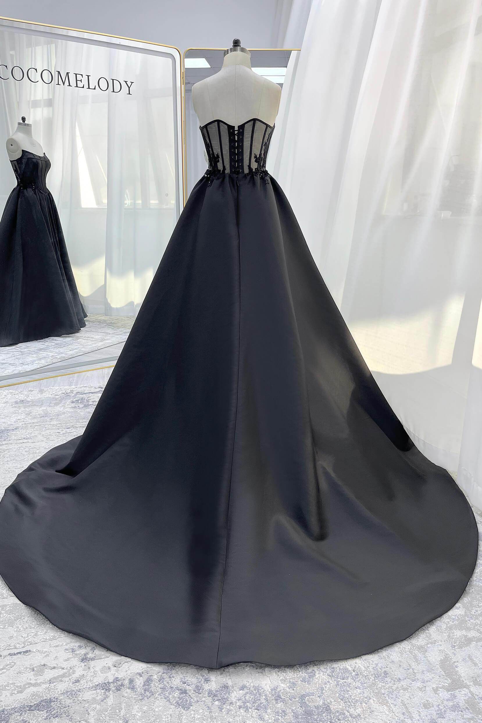 COCOMELODY A-Line Court Train Mikado Tulle Black Wedding Dresses CW3350, 45 Days / Ivory / US10-UK12-EUR40 COCOMELODY A-Line Court Train Mikado Tulle Black Wedding Dresses CW3350, 45 Days / Ivory / US10-UK12-EUR40