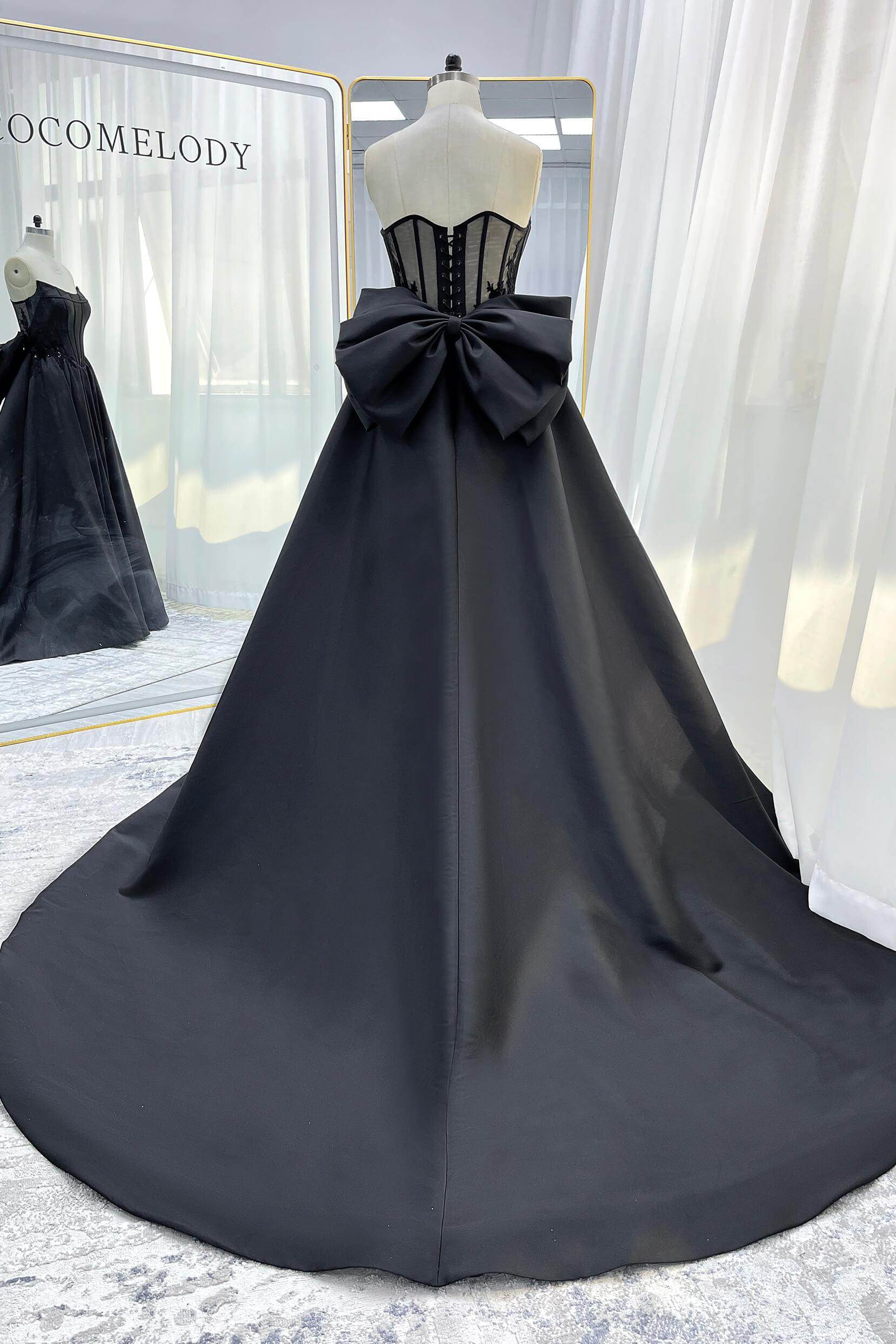 A-Line Court Train Mikado Tulle Wedding Dress CW3350 - COCOMELODY