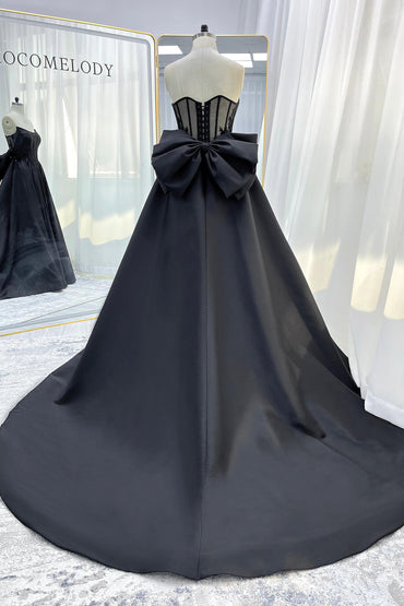 A-Line Court Train Mikado Tulle Wedding Dress CW3350
