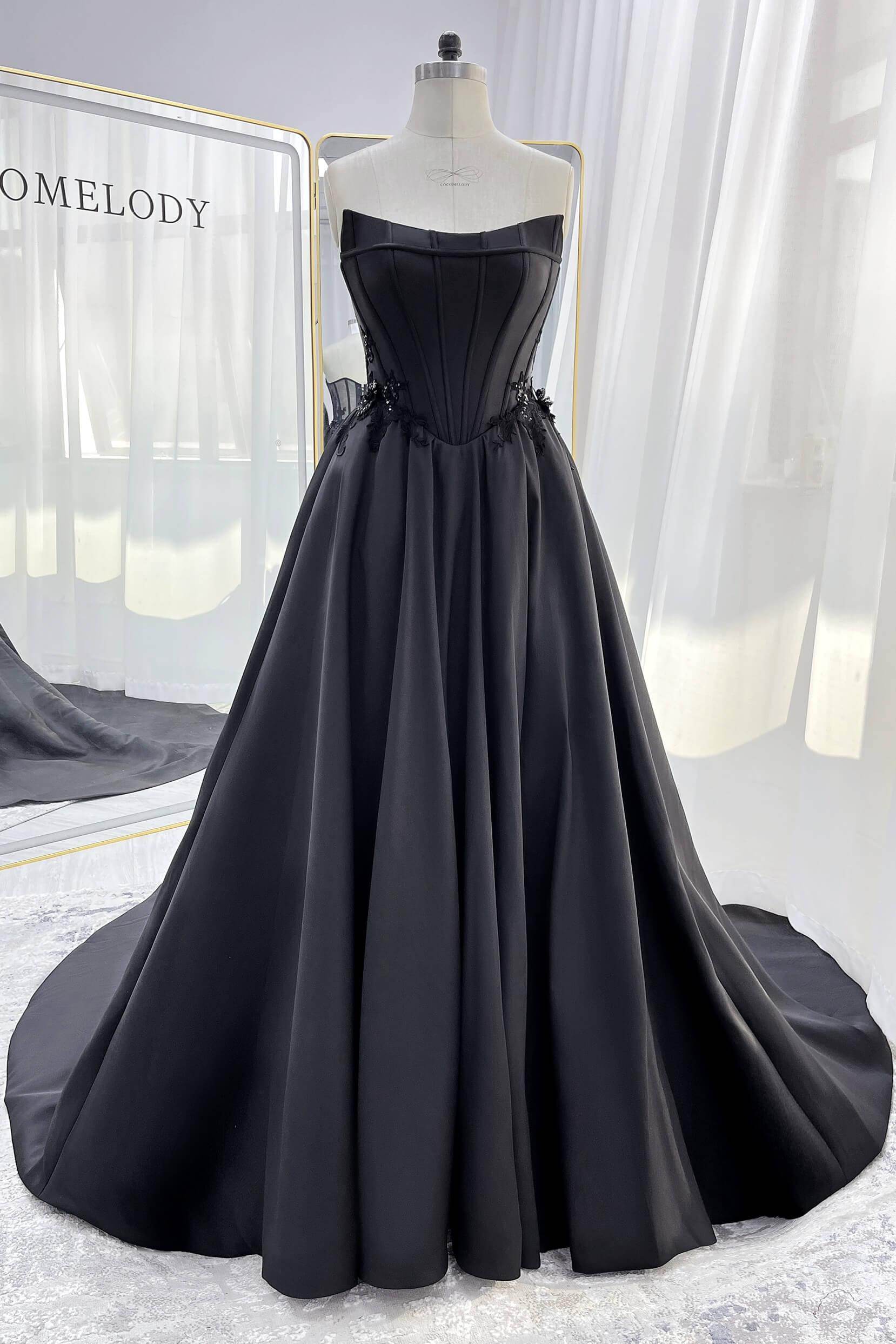 A-Line Court Train Mikado Tulle Wedding Dress CW3350 - COCOMELODY
