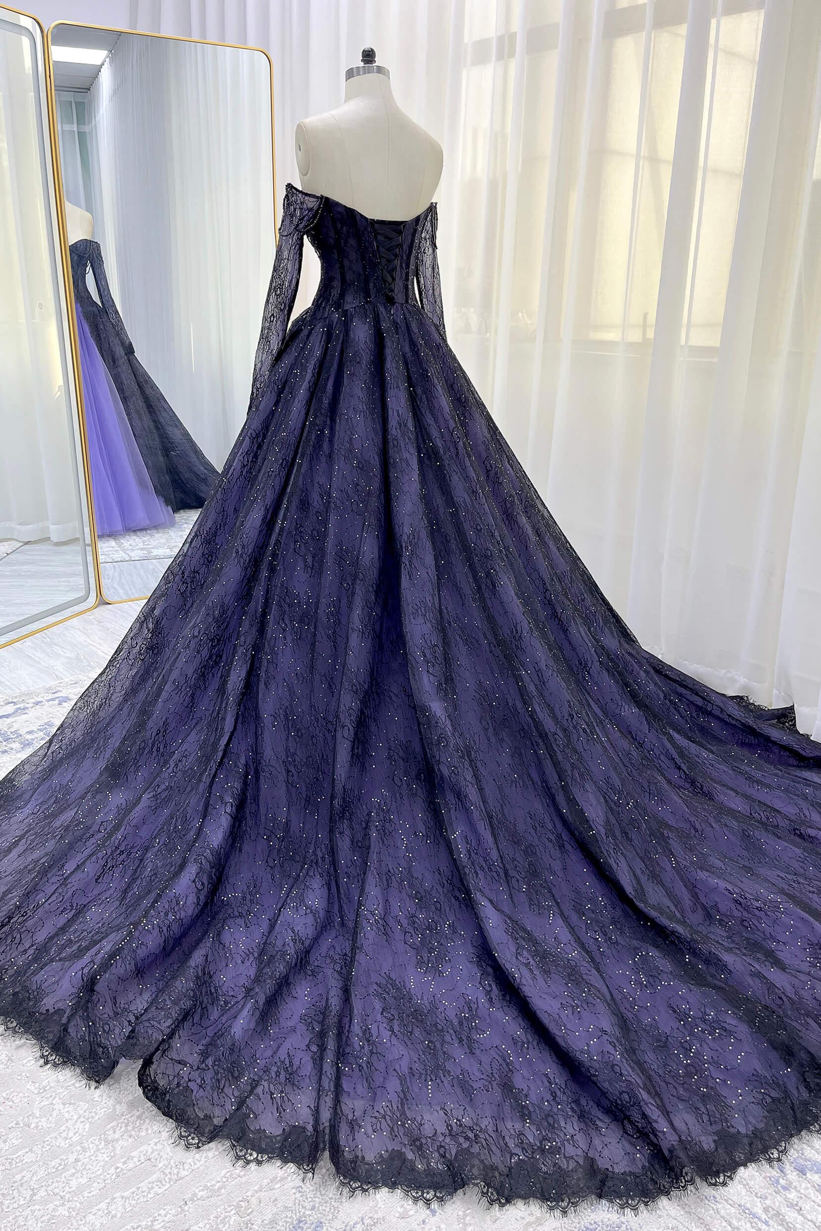 A-Line Chapel Train Sequined Lace Tulle Wedding Dress CW3351 - COCOMELODY