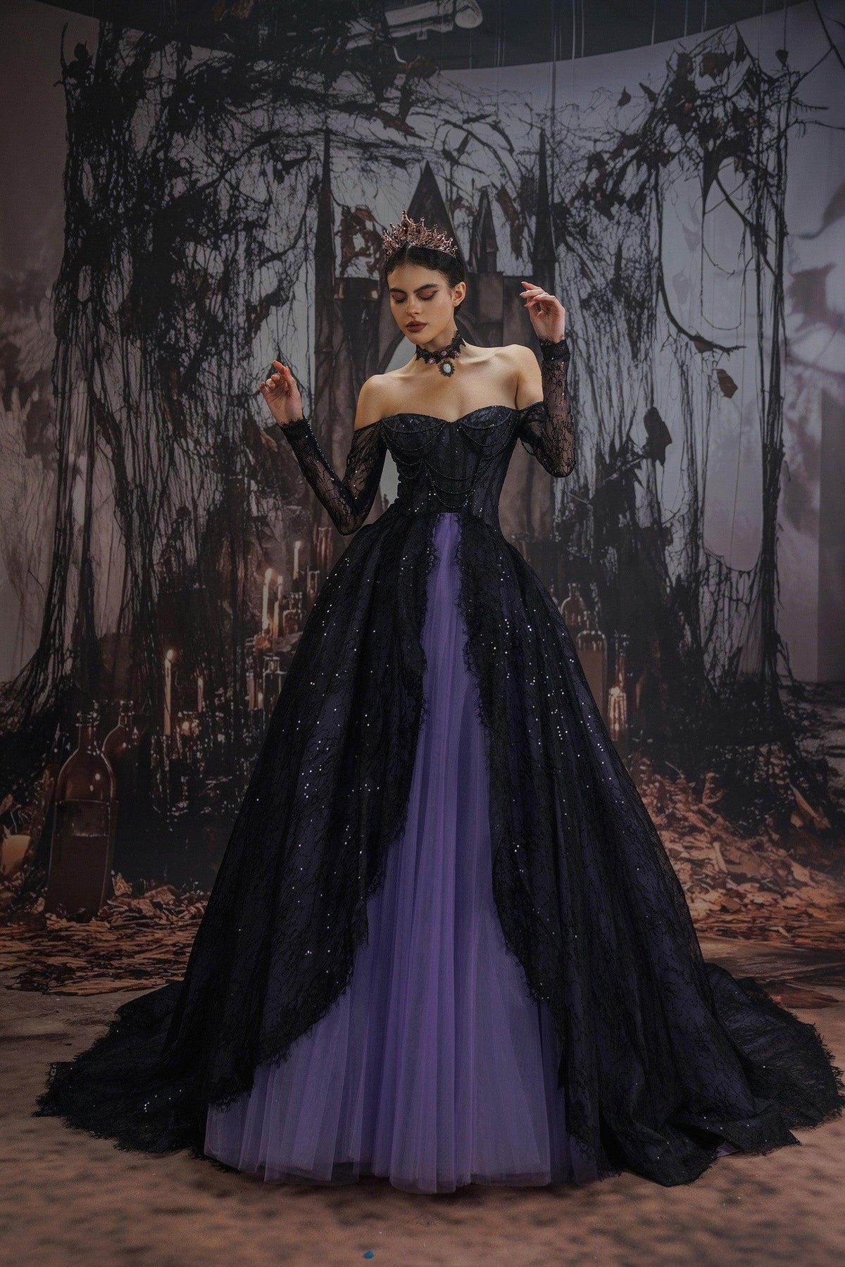 victorian gothic bridesmaid dresses Mouccy Vintage Tulle Prom 2026 Burgundy Puffy Sleeve Evening Party weddin dresses wedding ball gown with sleeves Victorian Gothic Wedding Dresses Red