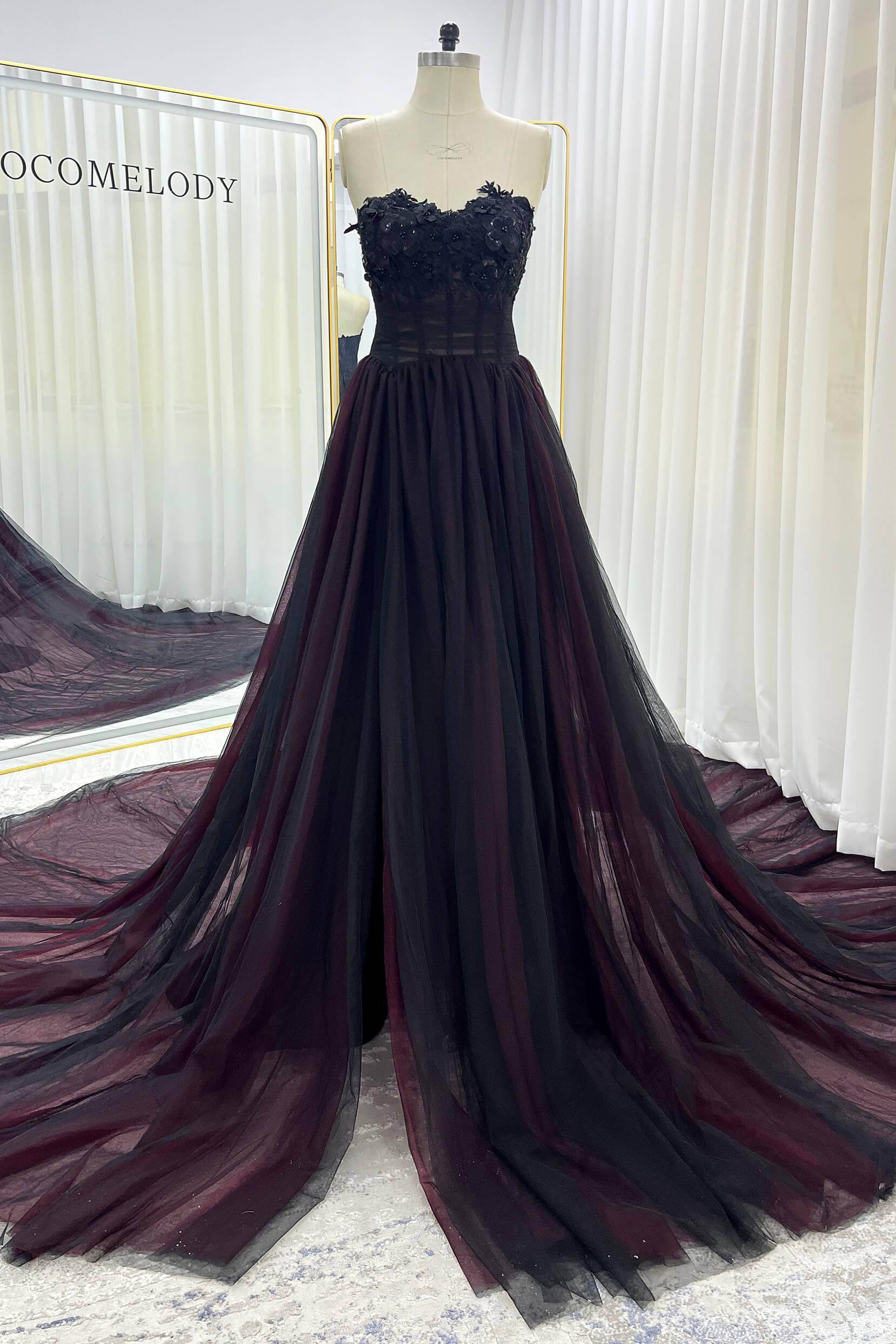 COCOMELODY Black Wedding Dress Sweetheart Neckline with Sleeves CW3353 COCOMELODY Black Wedding Dress Sweetheart Neckline with Sleeves CW3353