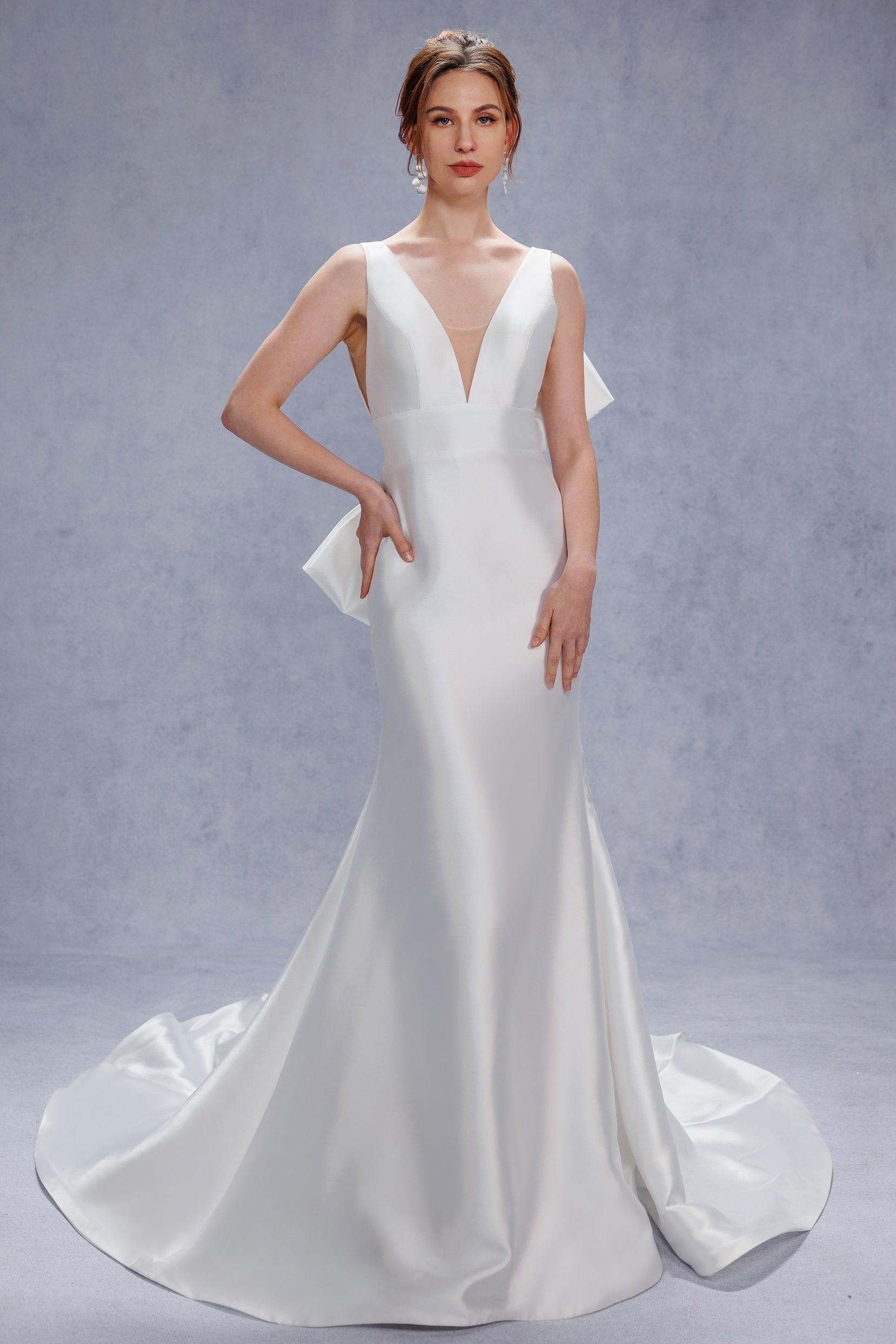 Trumpet-Mermaid Court Train Mikado Wedding Dress CW3356 - COCOMELODY
