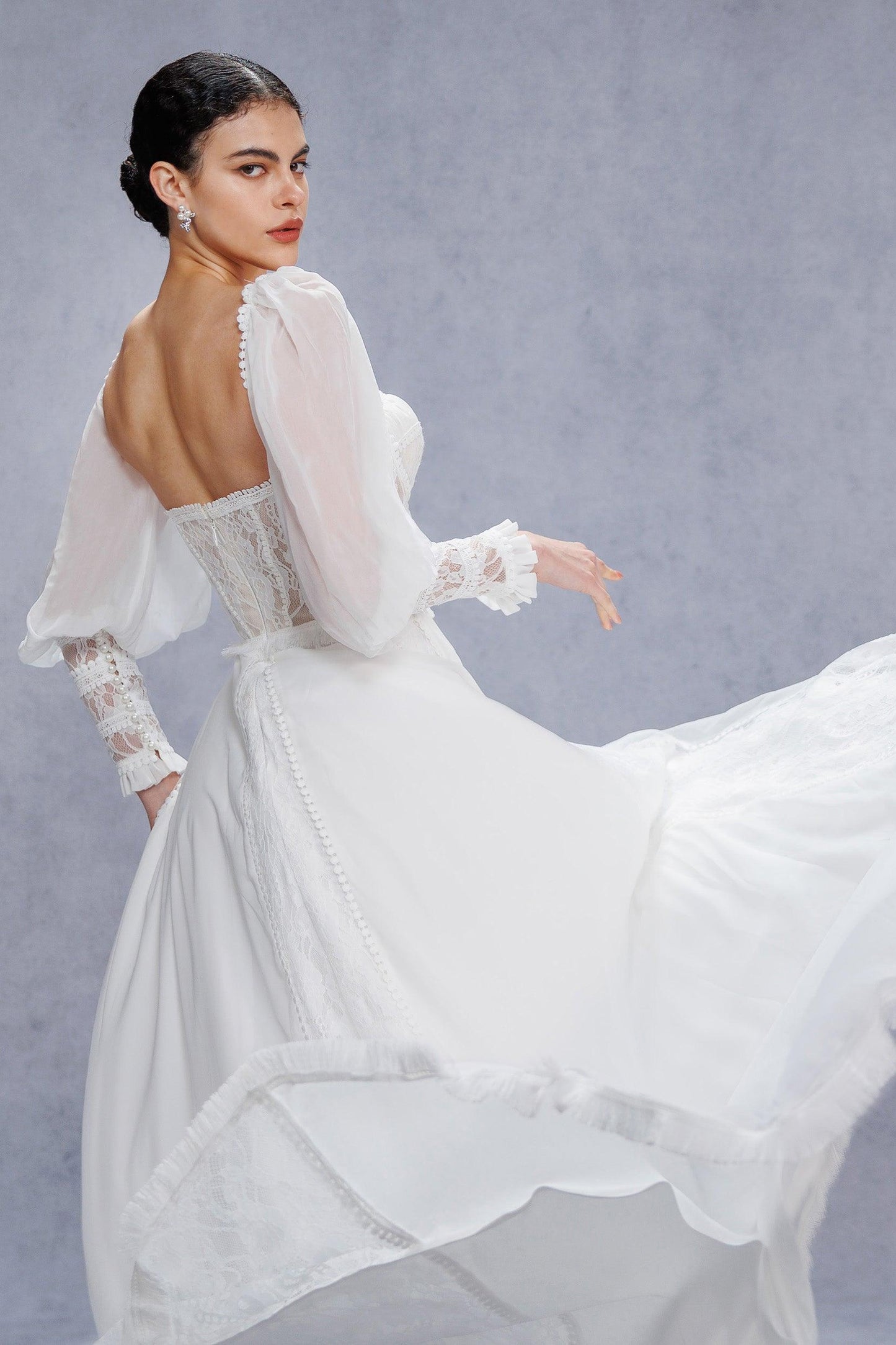 A-Line Court Train Chiffon Lace Wedding Dress CW3357 - COCOMELODY