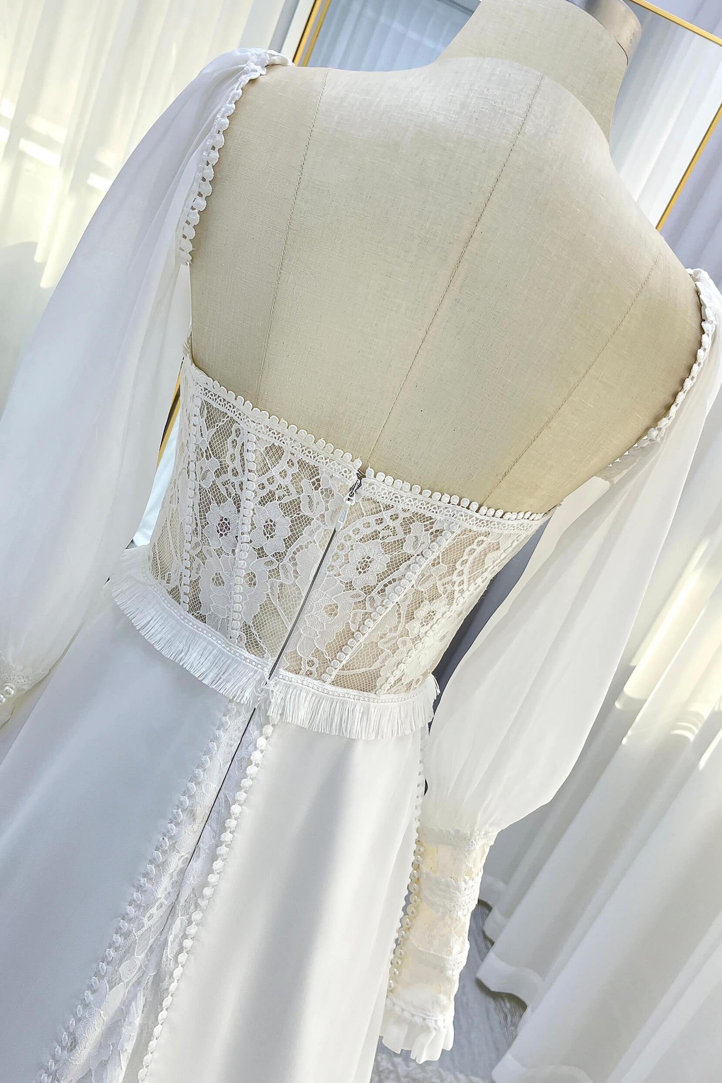 A-Line Court Train Chiffon Lace Wedding Dress CW3357 - COCOMELODY