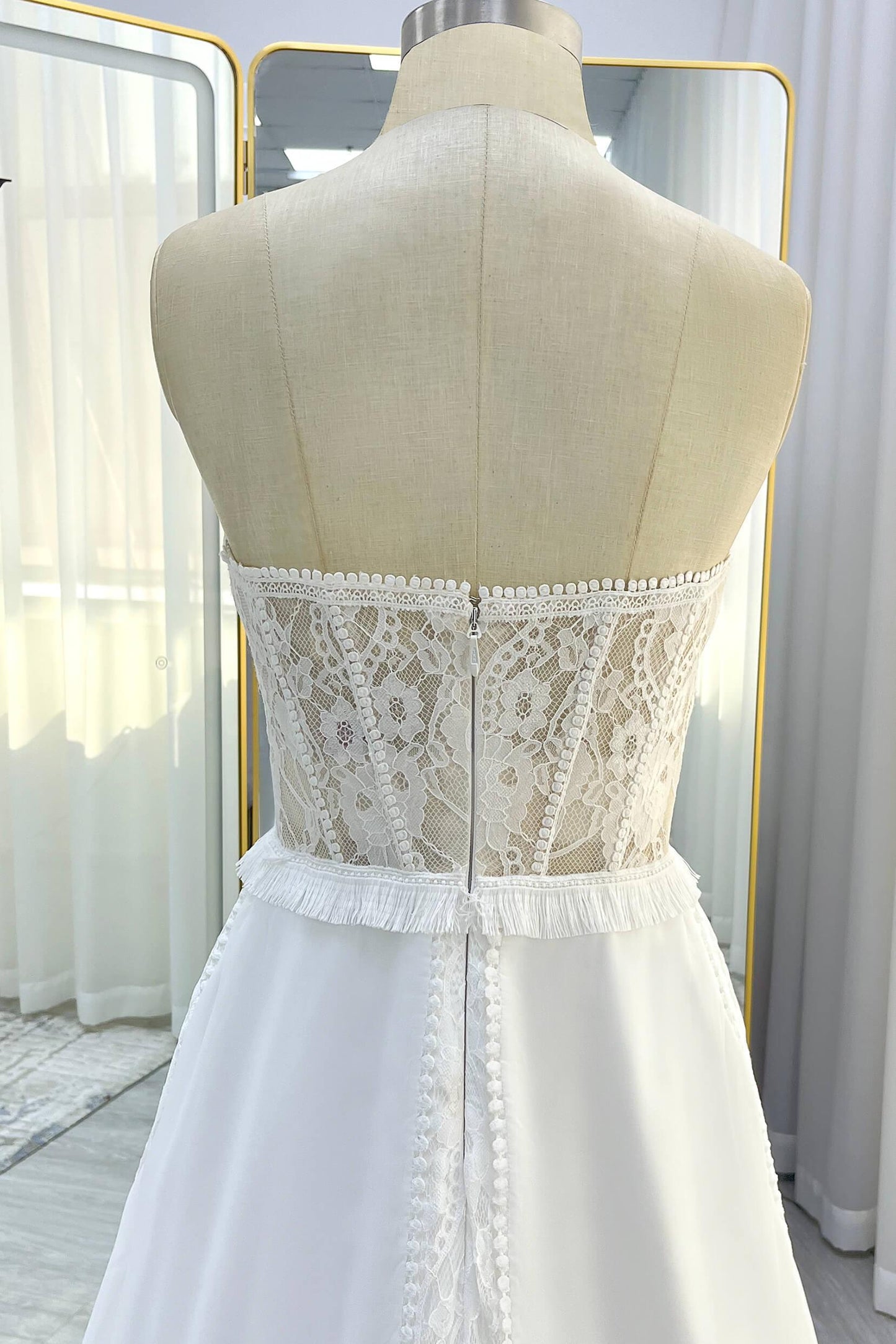 A-Line Court Train Chiffon Lace Wedding Dress CW3357 - COCOMELODY